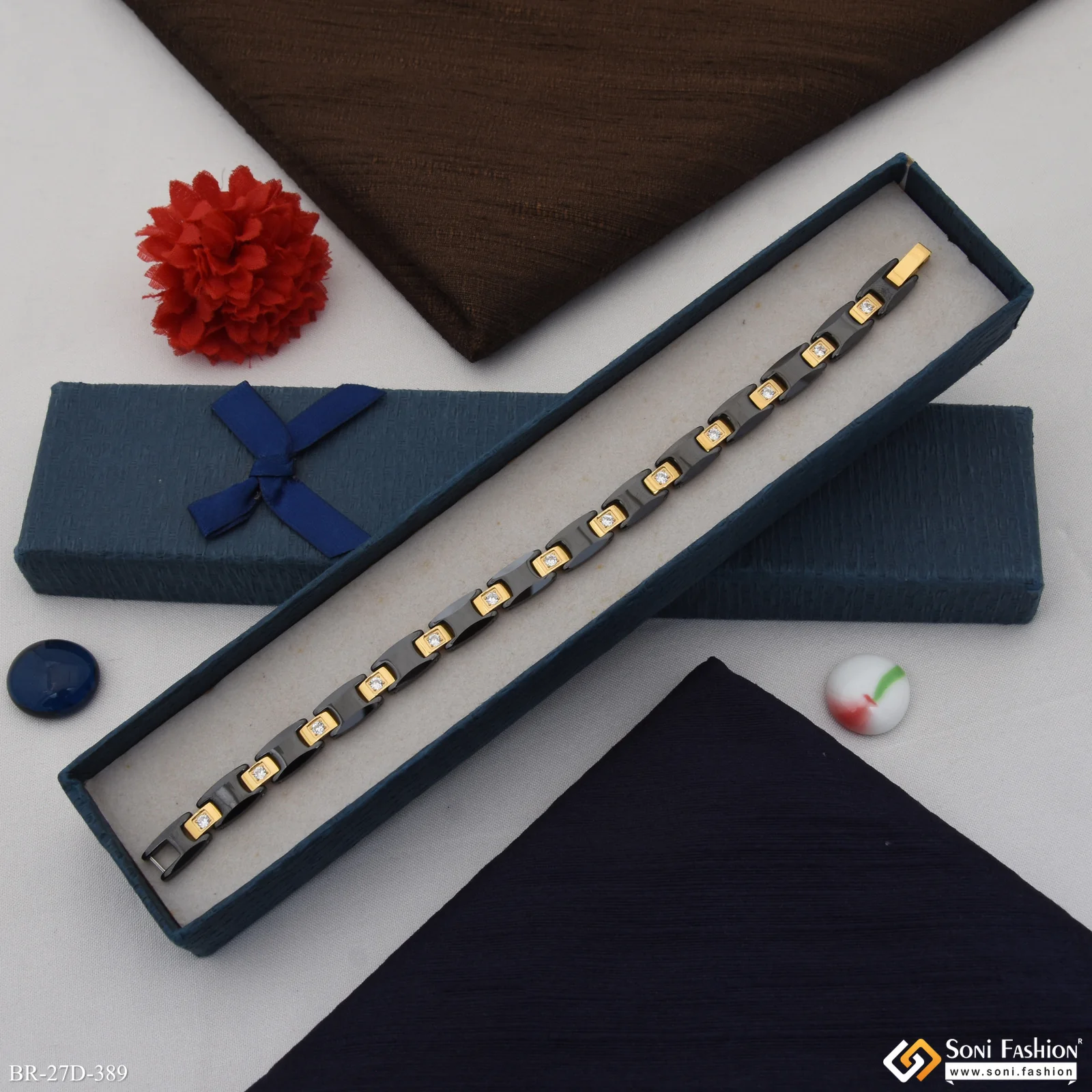 Trending Design Golden Color Ceramic & Steel Bracelet for Men - Style D389 - Image 5