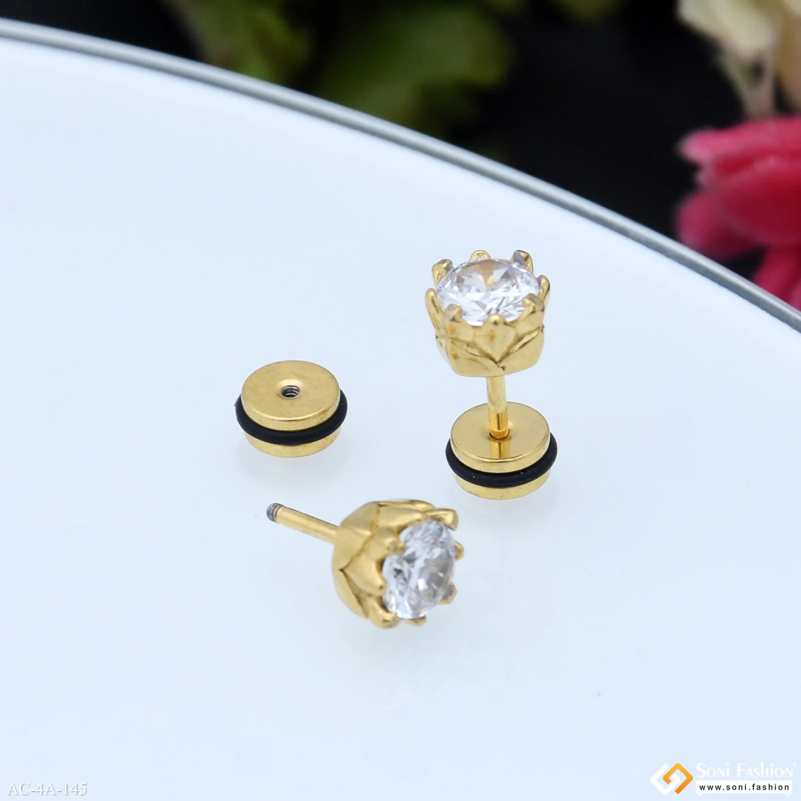 Trending Design Golden Color Stud Earring for Men (2 Pc) - Style A145 - Image 3