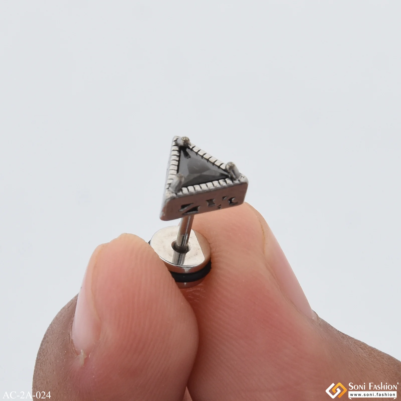 Triangle Black Stone High Quality Stud Earring For Men (1 Pc) - Style A024 - Image 2