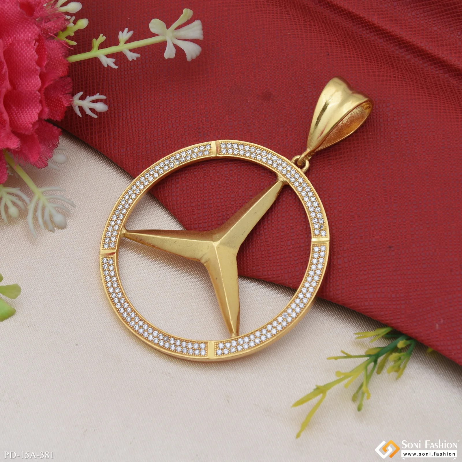 Triangle Logo Diamond Ring Pendant Premium-grade Quality Gold Plated For Men - Style A381 - Image 5