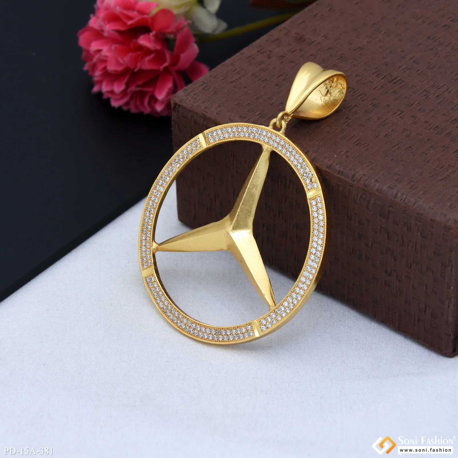 Triangle Logo Diamond Ring Pendant Premium-grade Quality Gold Plated For Men - Style A381 - Image 6