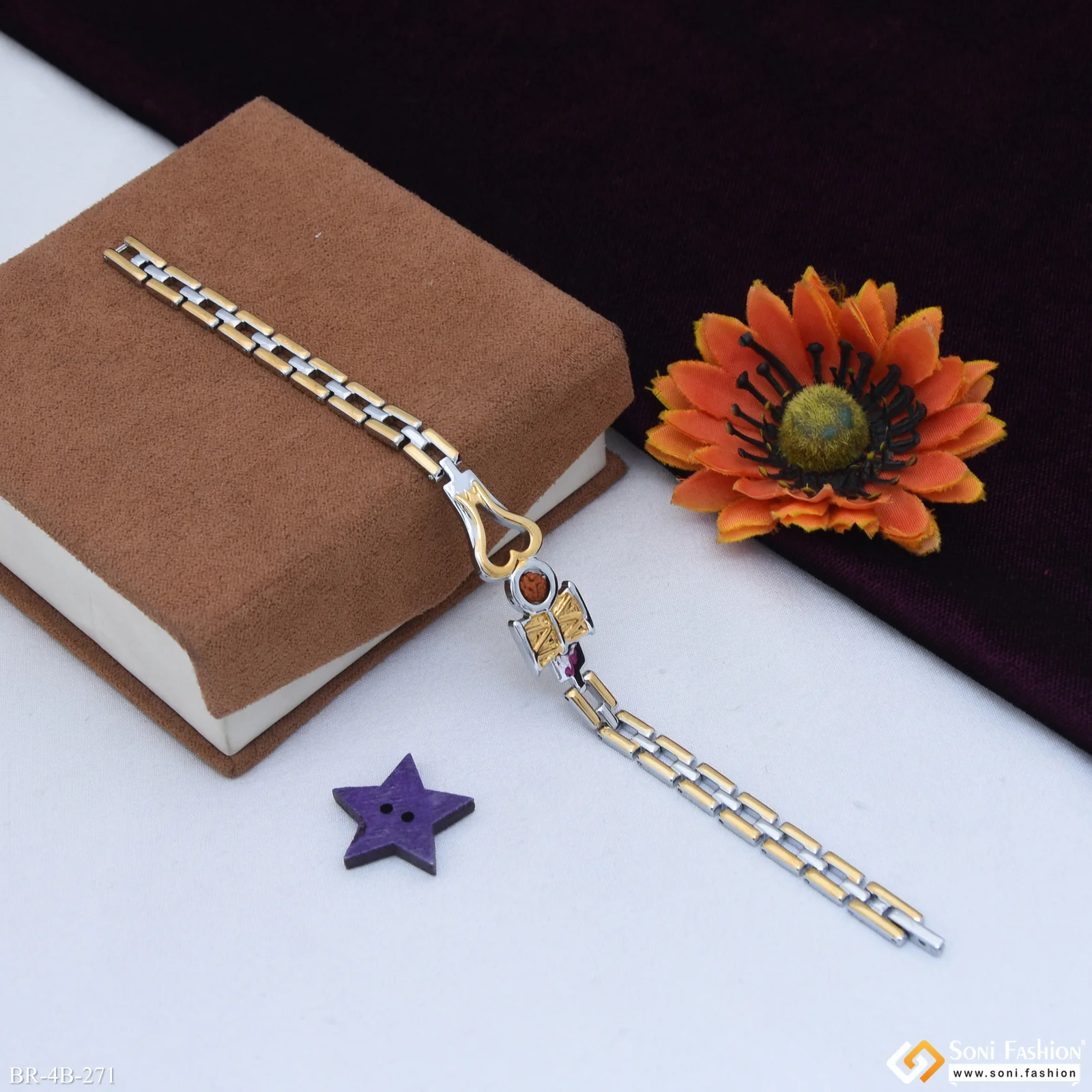 Trishul Delicate Design Golden & Silver Color Bracelet For Men - Style B271 - Image 2