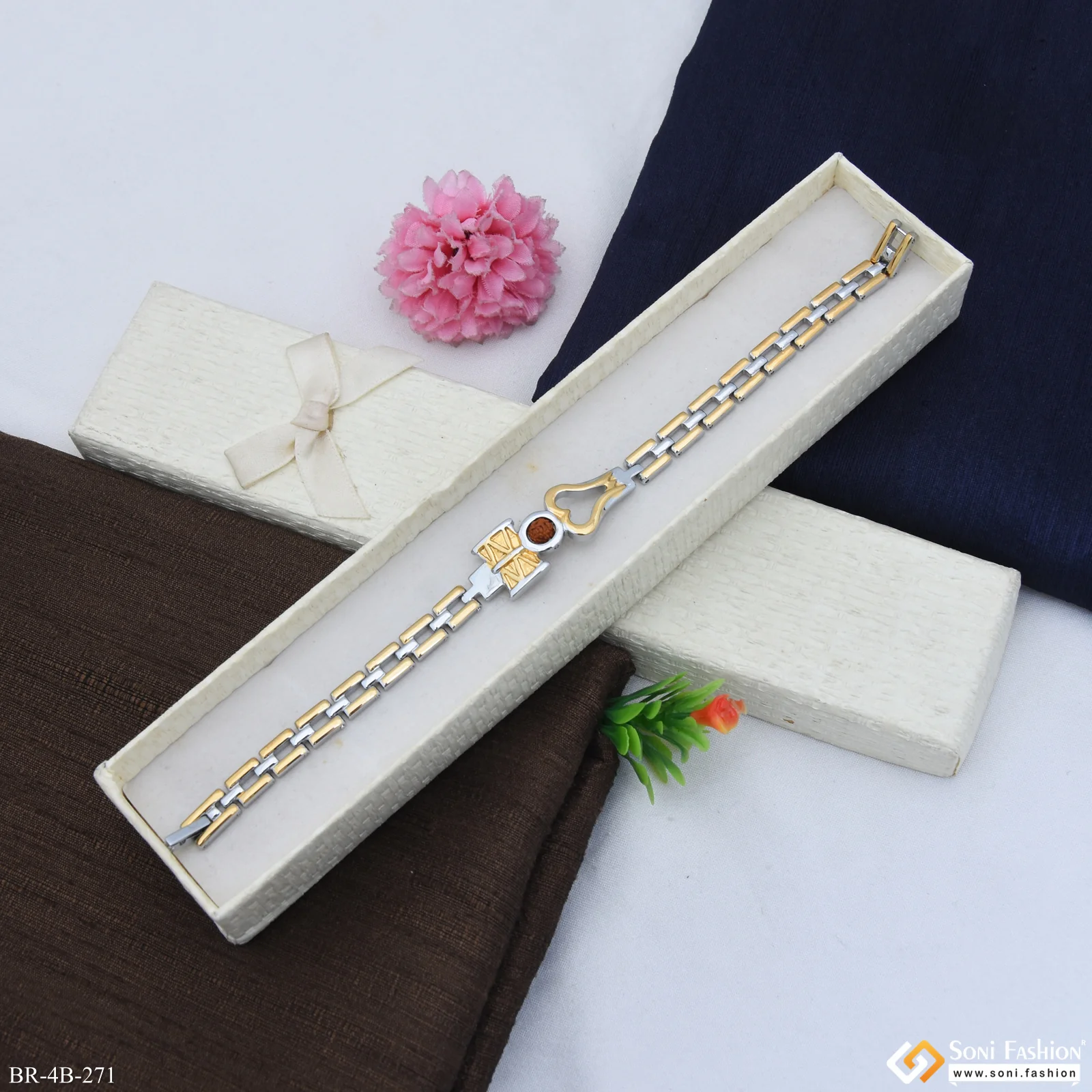 Trishul Delicate Design Golden & Silver Color Bracelet For Men - Style B271 - Image 4