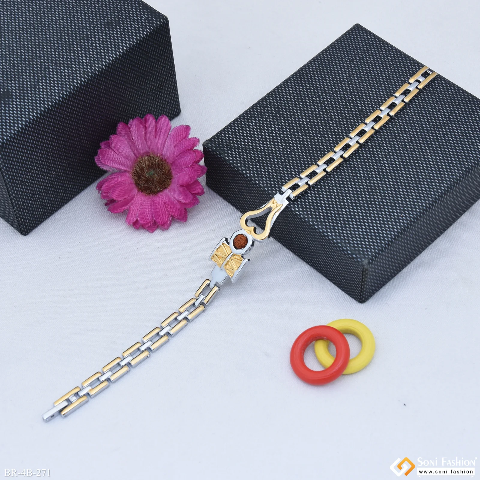 Trishul Delicate Design Golden & Silver Color Bracelet For Men - Style B271 - Image 5