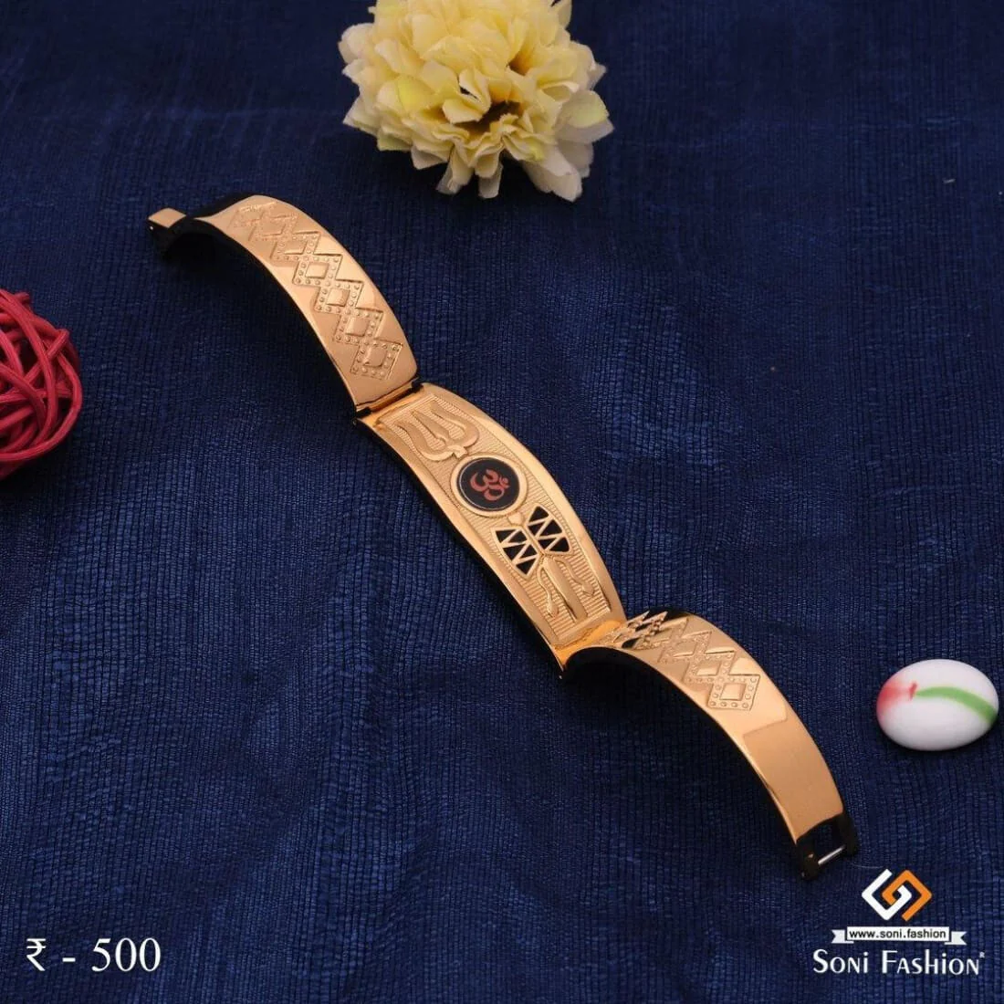 Trishul With Om Extraordinary Design Gold Plated Kada for Men - Style A306 - Image 4