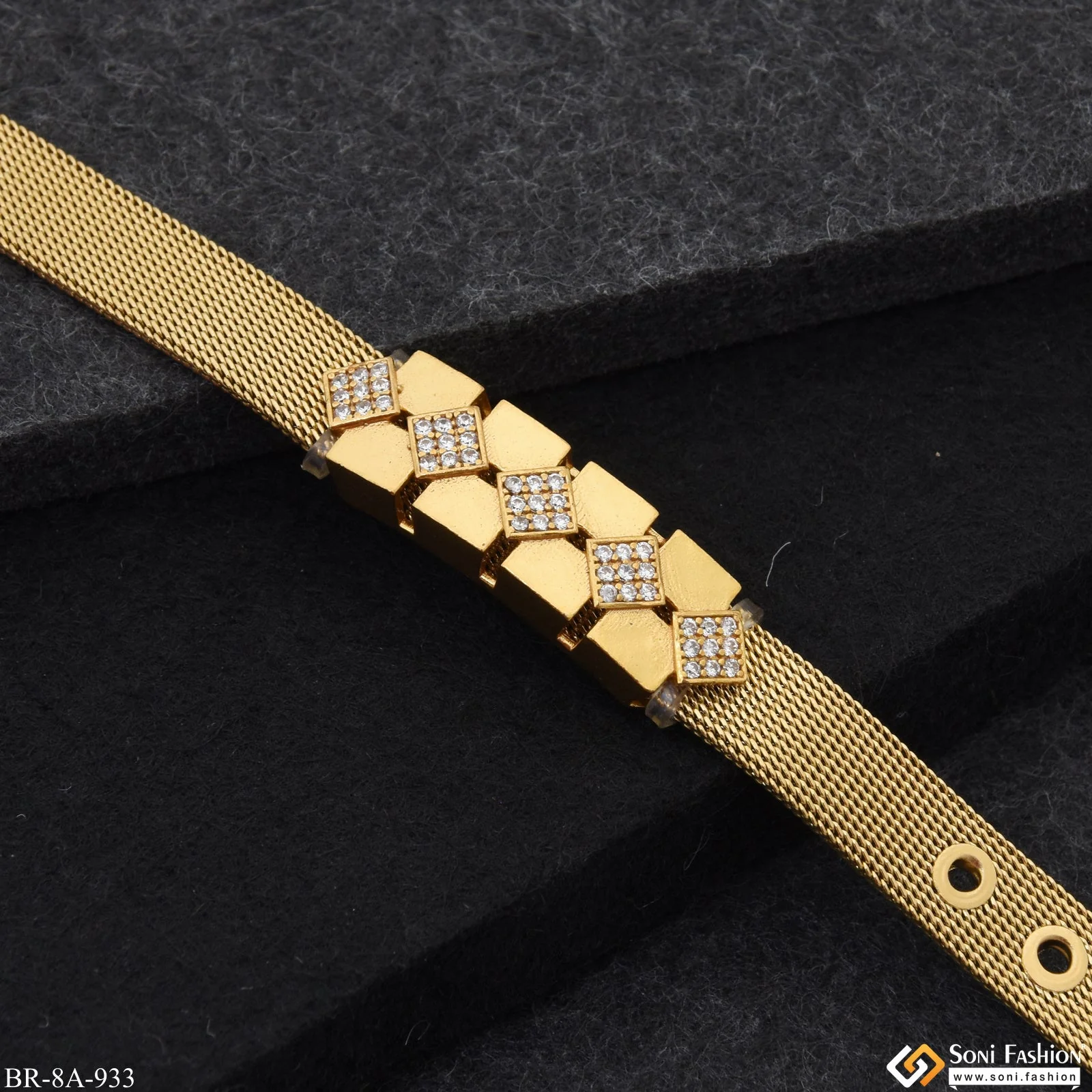 Unique Attractive Design with Diamonds Gold Plated Stainless Steel Bracelet - Style A933 - Image 2