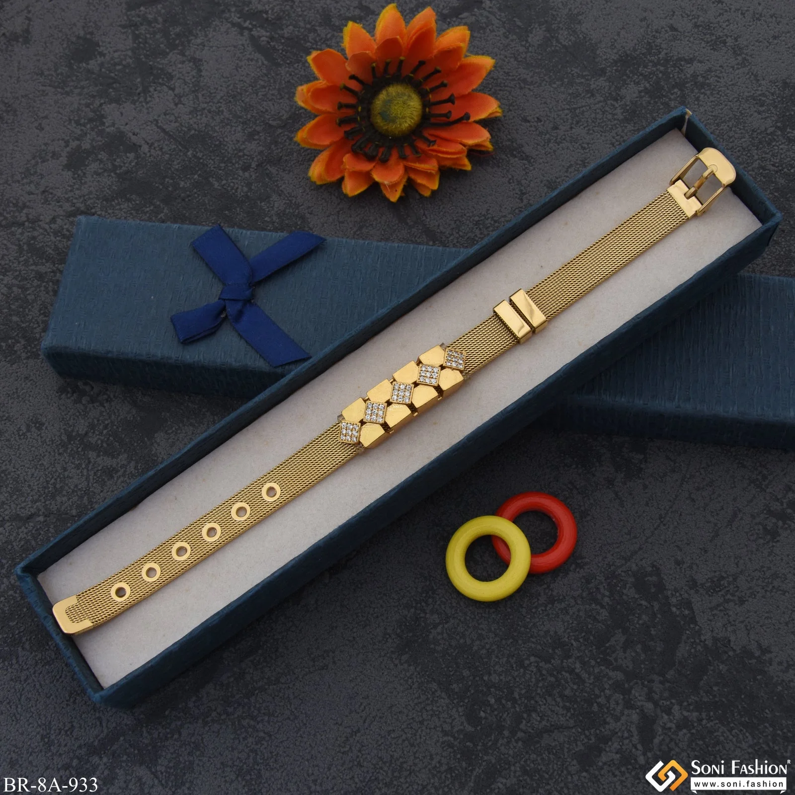 Unique Attractive Design with Diamonds Gold Plated Stainless Steel Bracelet - Style A933 - Image 3