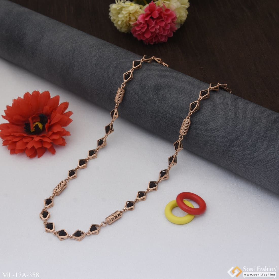 Unique Design Glittering Design Rose Gold Color Rudraksha Mala for Men - Style A358 - Image 3