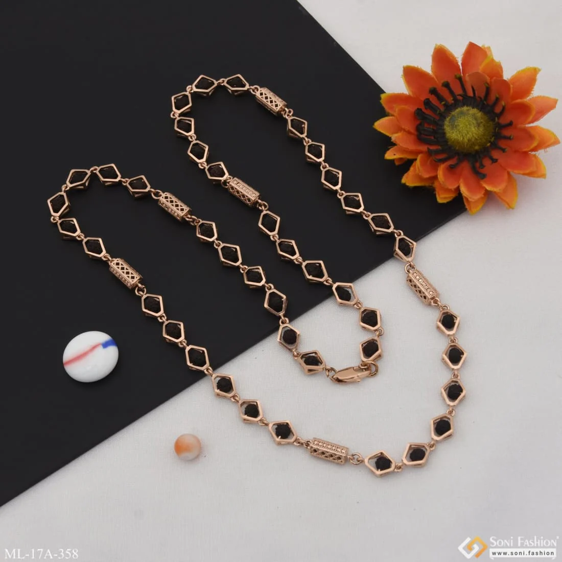 Unique Design Glittering Design Rose Gold Color Rudraksha Mala for Men - Style A358 - Image 5