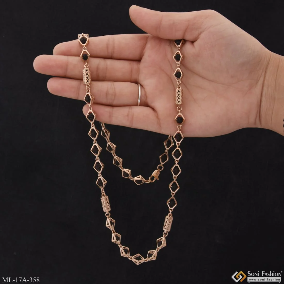 Unique Design Glittering Design Rose Gold Color Rudraksha Mala for Men - Style A358 - Image 6
