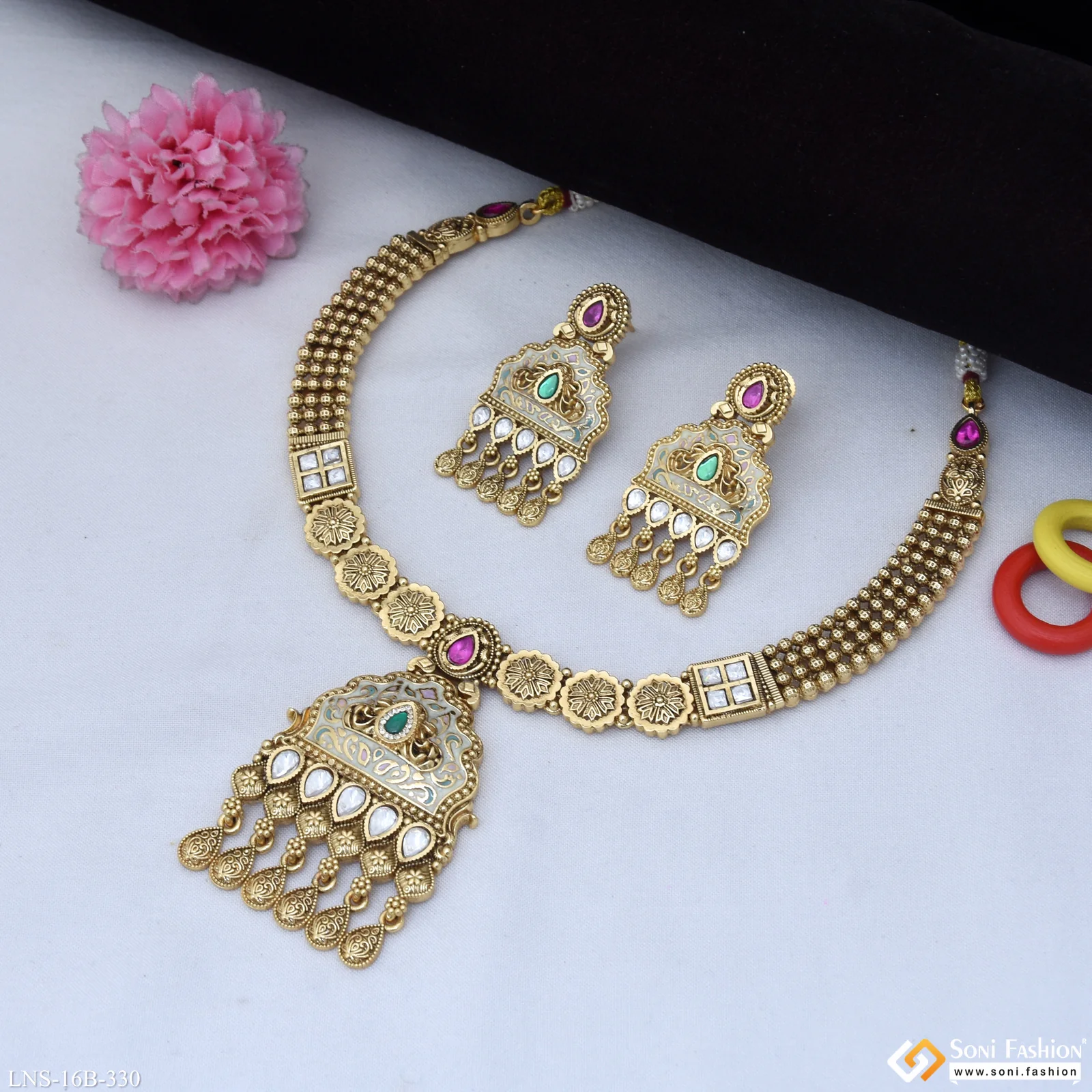 Unique Design Gold Plated Antique Necklace Set for Women - Style B330 - Image 3