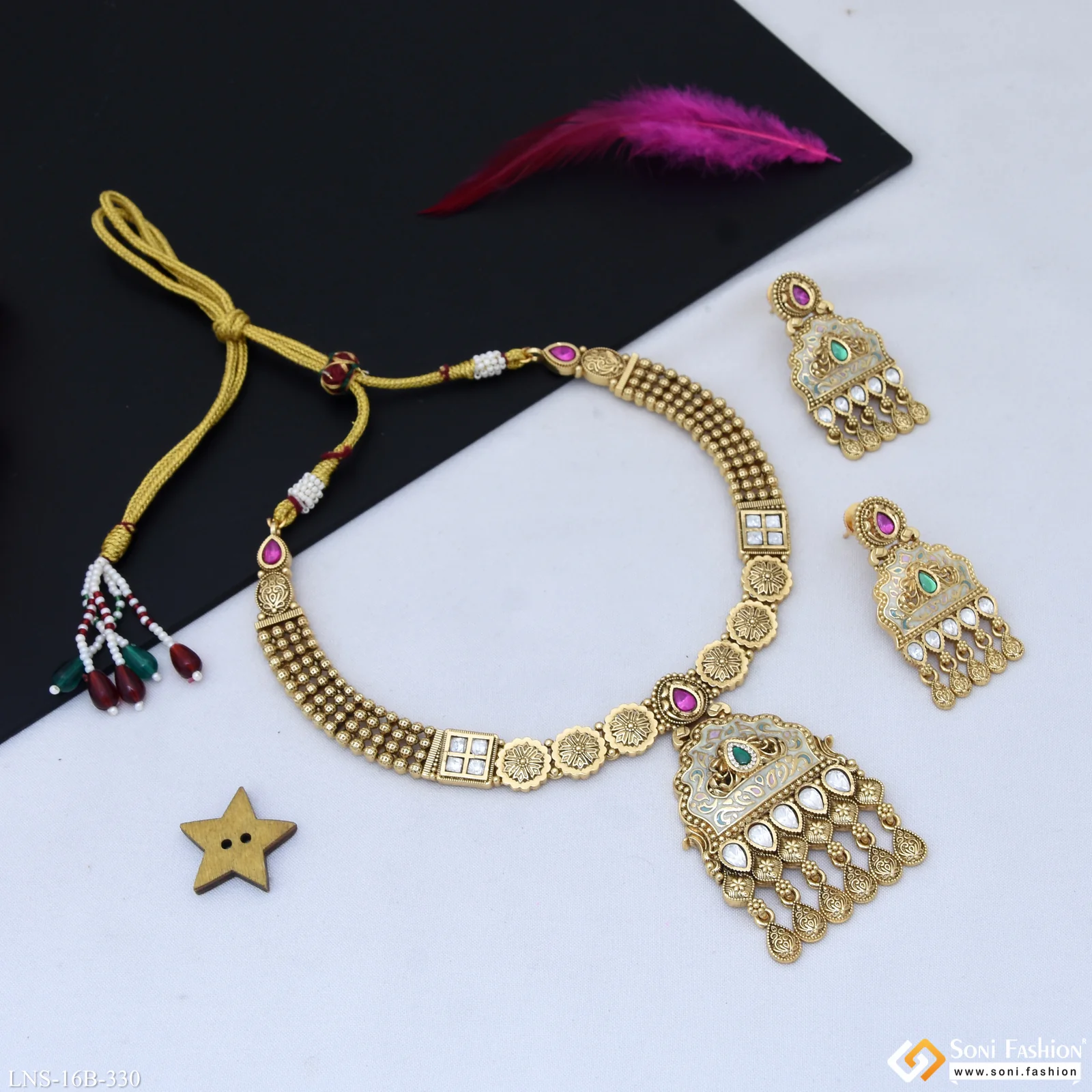 Unique Design Gold Plated Antique Necklace Set for Women - Style B330 - Image 4