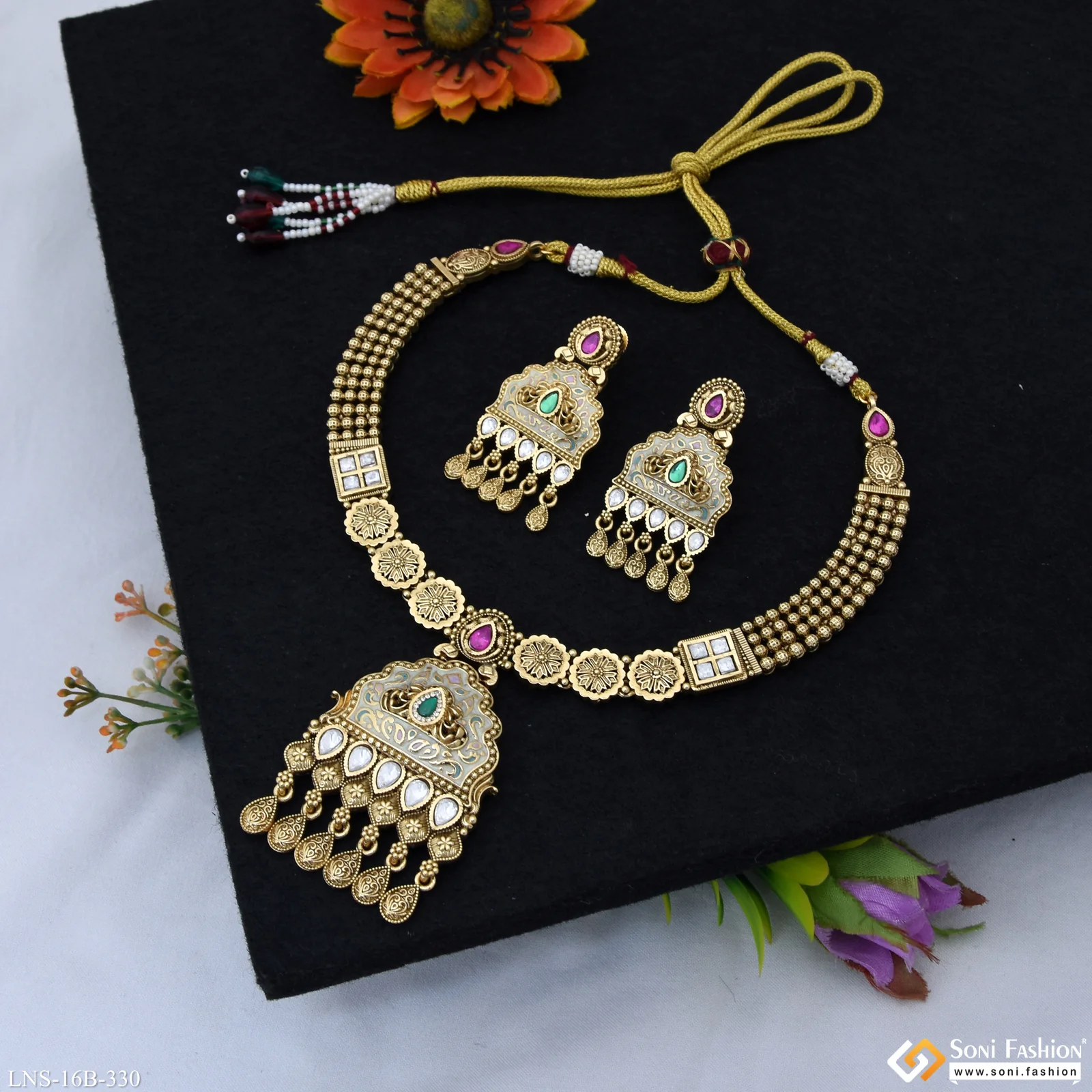 Unique Design Gold Plated Antique Necklace Set for Women - Style B330 - Image 5