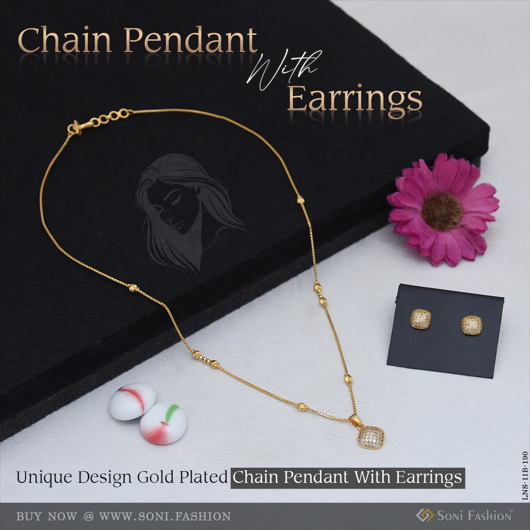 Unique Design Gold Plated Chain Pendant With Earrings for Ladies - Style B190