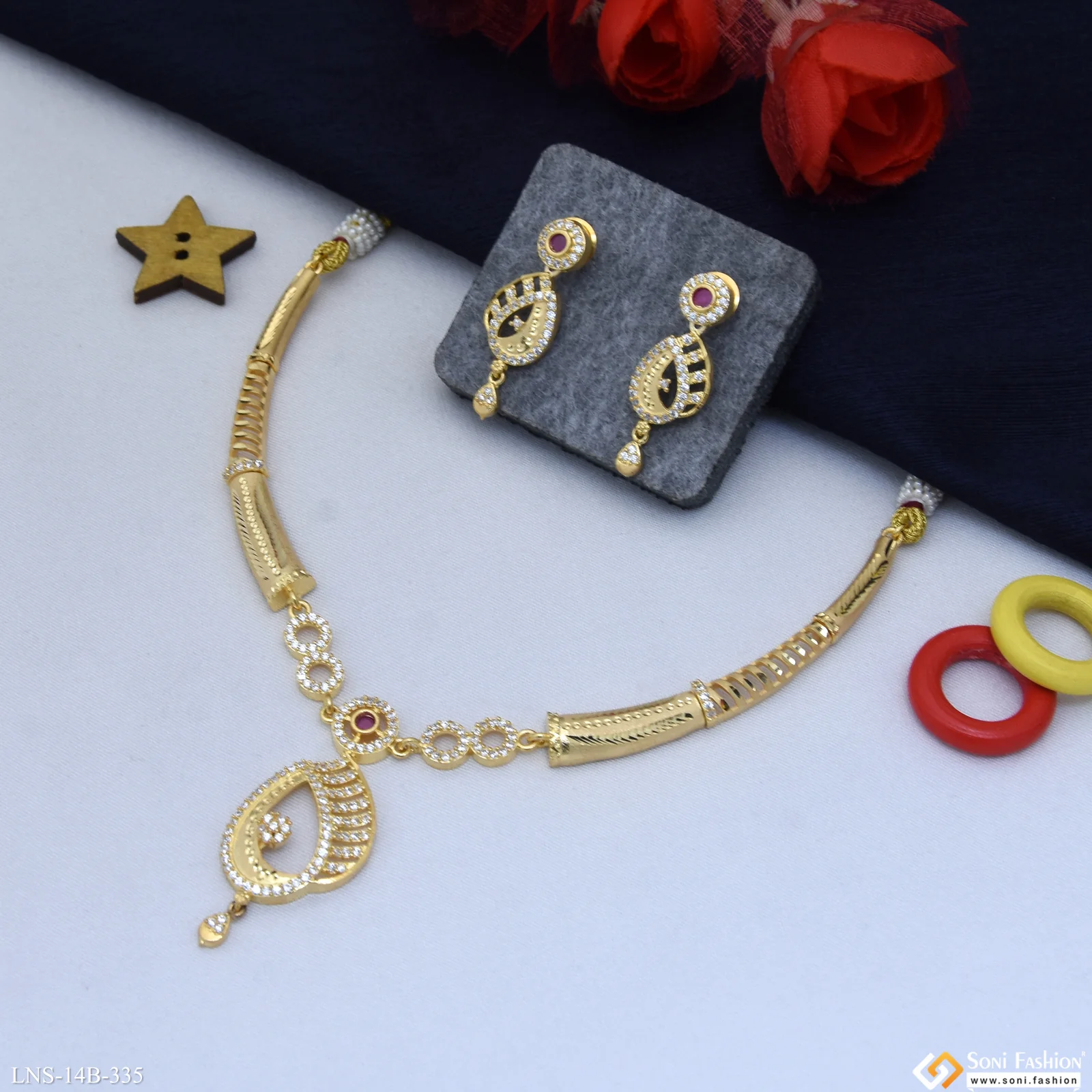 Unique Design Gold Plated Necklace Set for Women - Style B335 - Image 3