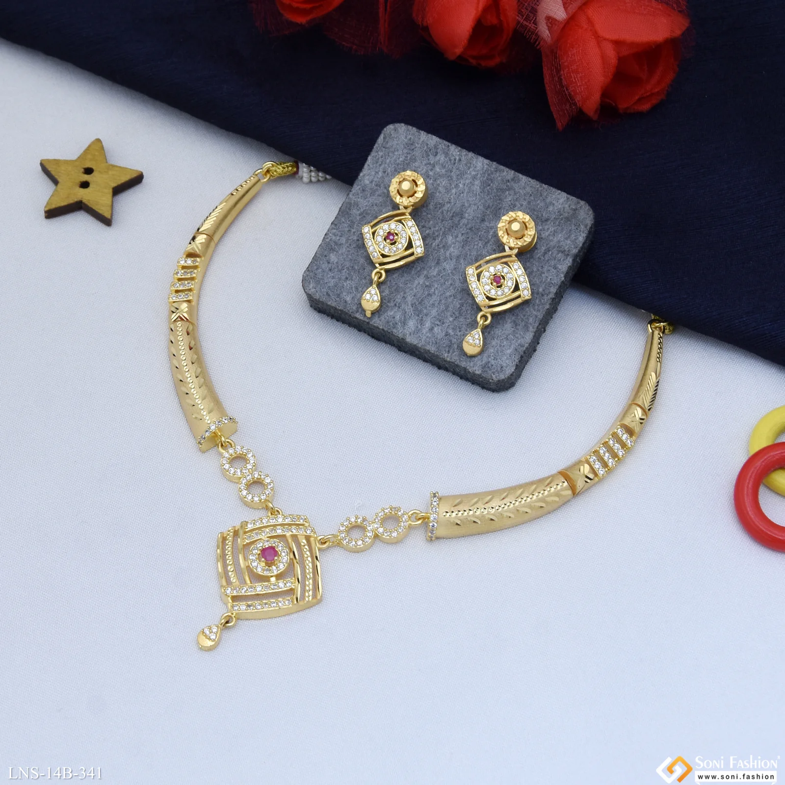 Unique Design Gold Plated Necklace Set for Women - Style B341 - Image 3