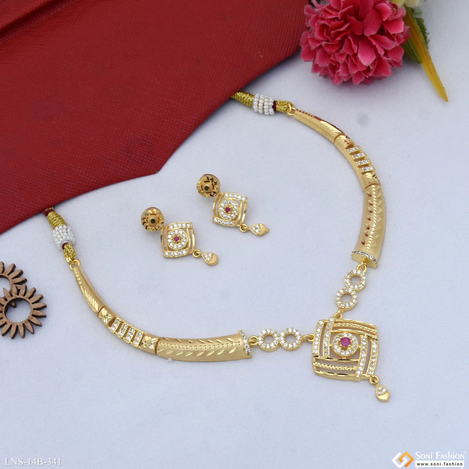 Unique Design Gold Plated Necklace Set for Women - Style B341 - Image 4