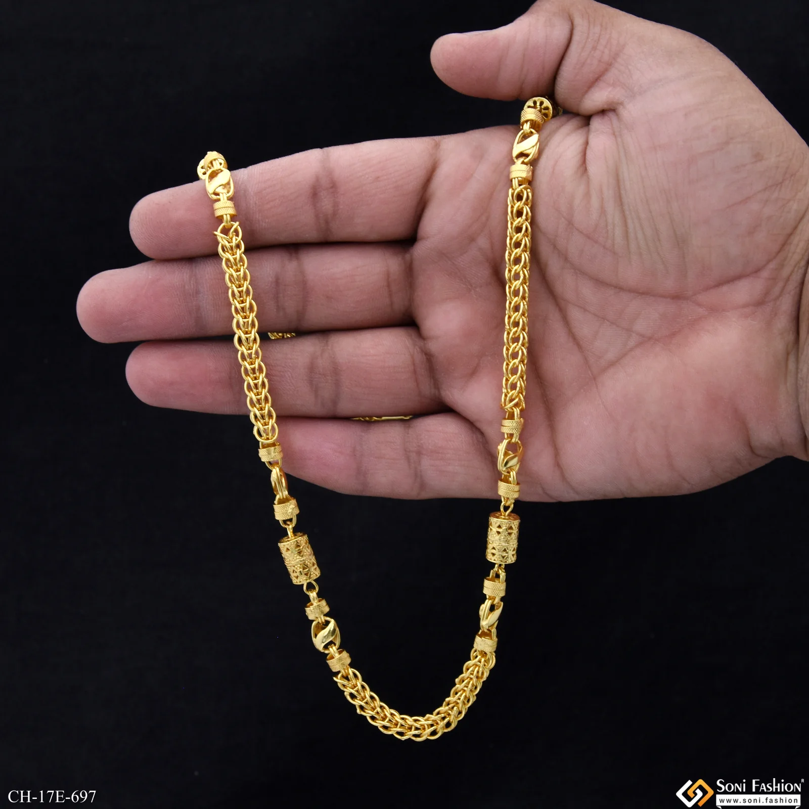Unique Design Gold Plated Rajwadi Chain for Men - Style E697 - Image 6