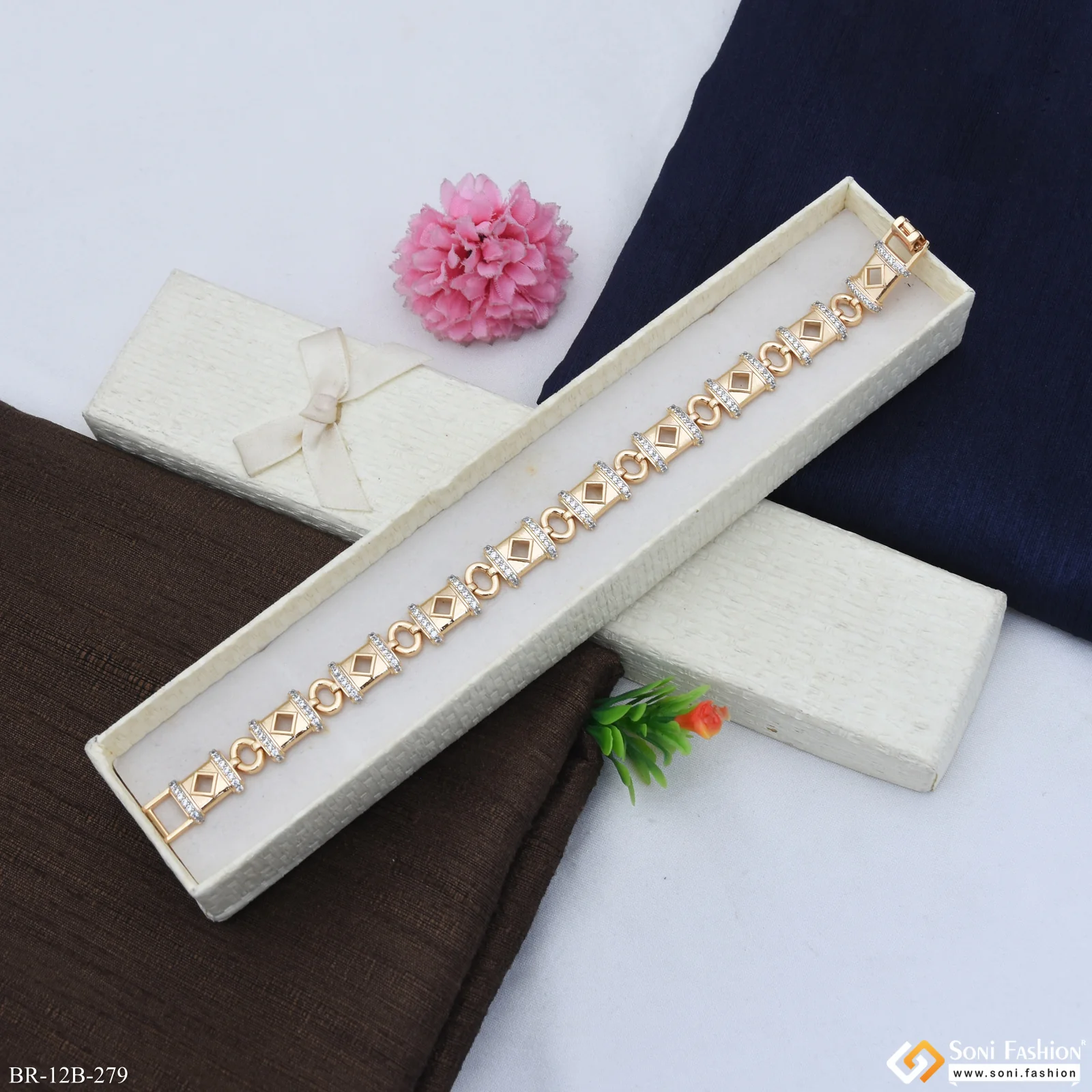 Unique Design Premium-Grade Quality with Diamond Rose Gold Bracelet - Style B279 - Image 2