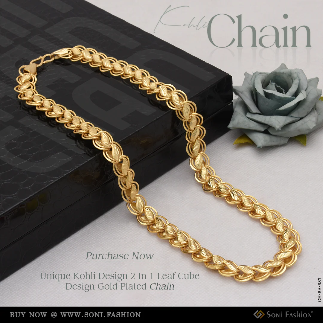 Unique Kohli Design 2 In 1 Leaf Cube Design Gold Plated Chain - Style A687