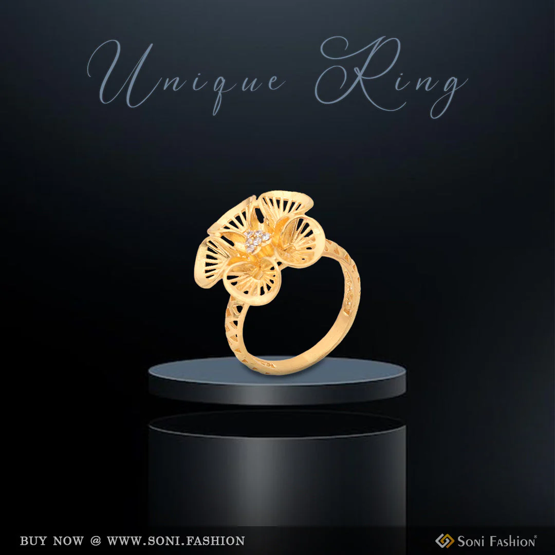 Unique with Diamond Eye-Catching Design Gold Plated Ring for Ladies - Style LRG-127