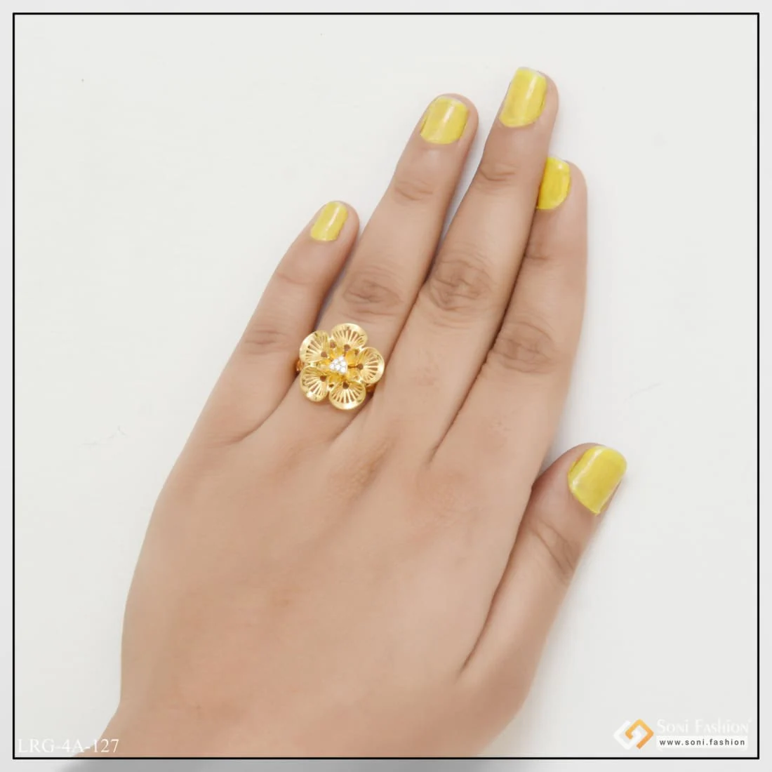 Unique with Diamond Eye-Catching Design Gold Plated Ring for Ladies - Style LRG-127 - Image 2