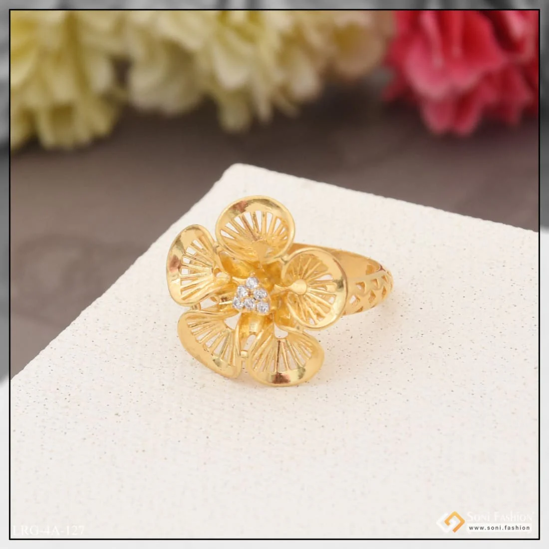 Unique with Diamond Eye-Catching Design Gold Plated Ring for Ladies - Style LRG-127 - Image 3