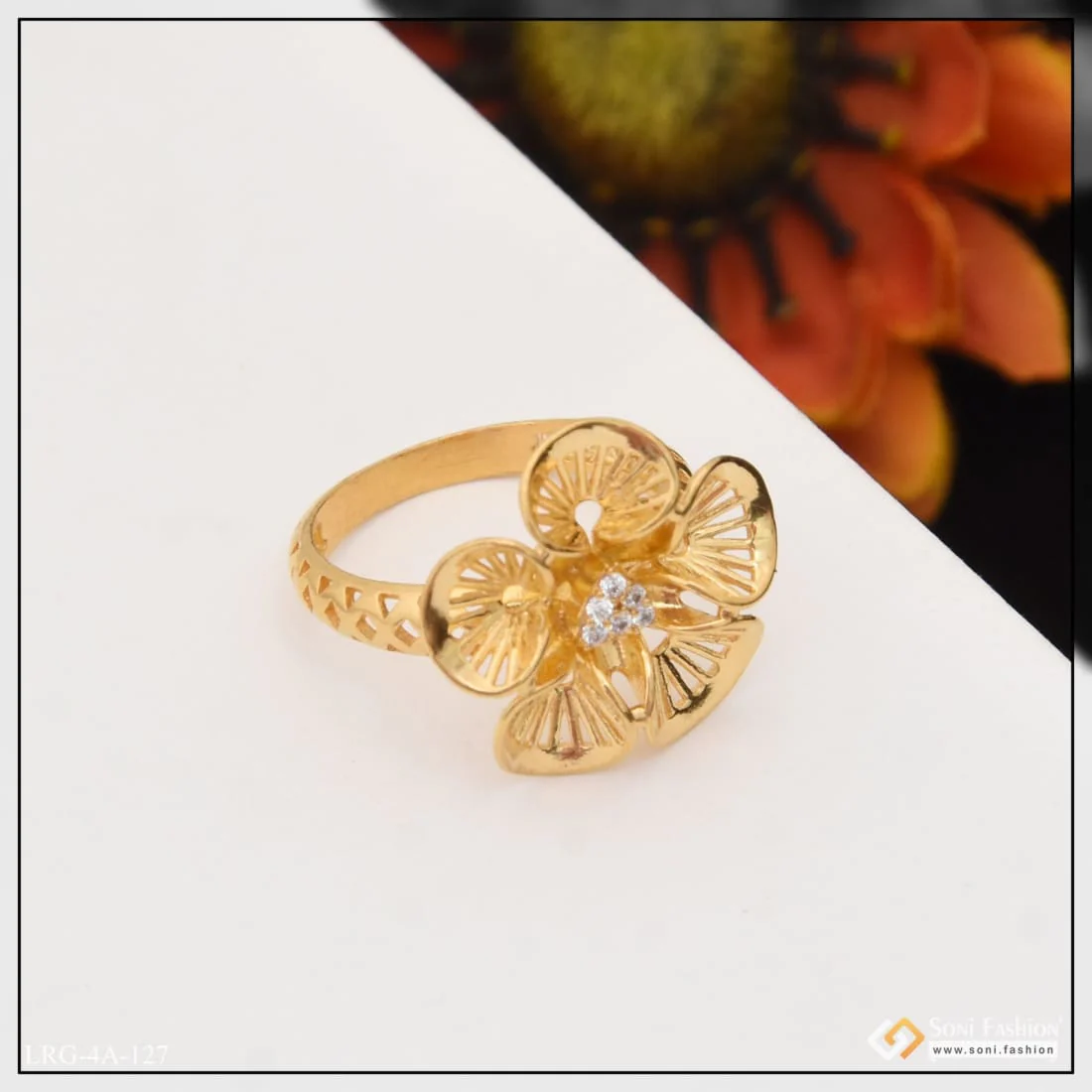 Unique with Diamond Eye-Catching Design Gold Plated Ring for Ladies - Style LRG-127 - Image 4
