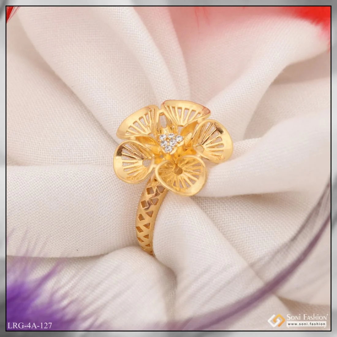 Unique with Diamond Eye-Catching Design Gold Plated Ring for Ladies - Style LRG-127 - Image 5