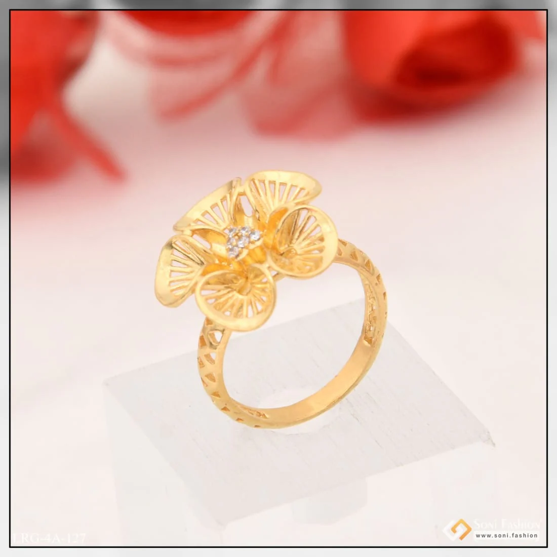 Unique with Diamond Eye-Catching Design Gold Plated Ring for Ladies - Style LRG-127 - Image 6