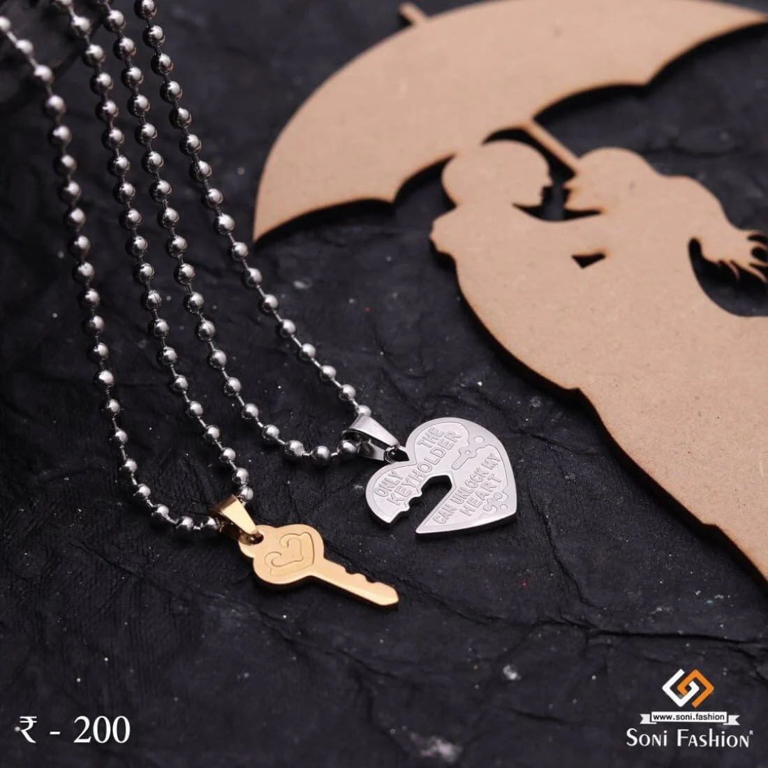 Unlock Hearth with Key Locket With 2 Chain For Valentine Gift Pendant Set - Style A014 - Image 2