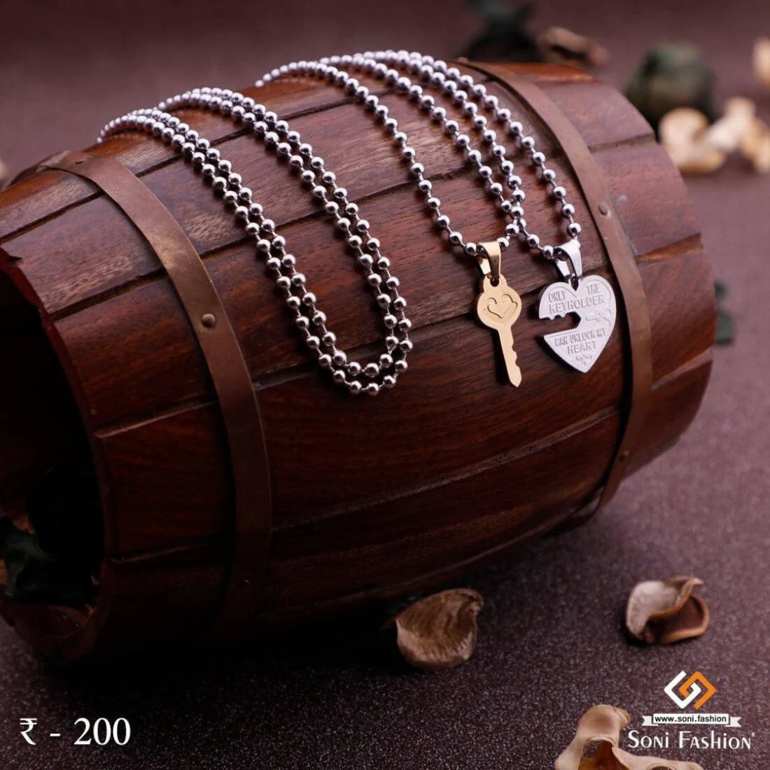 Unlock Hearth with Key Locket With 2 Chain For Valentine Gift Pendant Set - Style A014 - Image 3