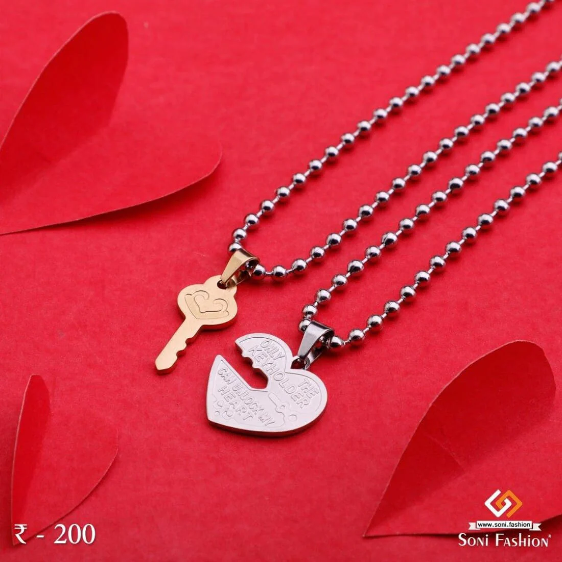 Unlock Hearth with Key Locket With 2 Chain For Valentine Gift Pendant Set - Style A014 - Image 4