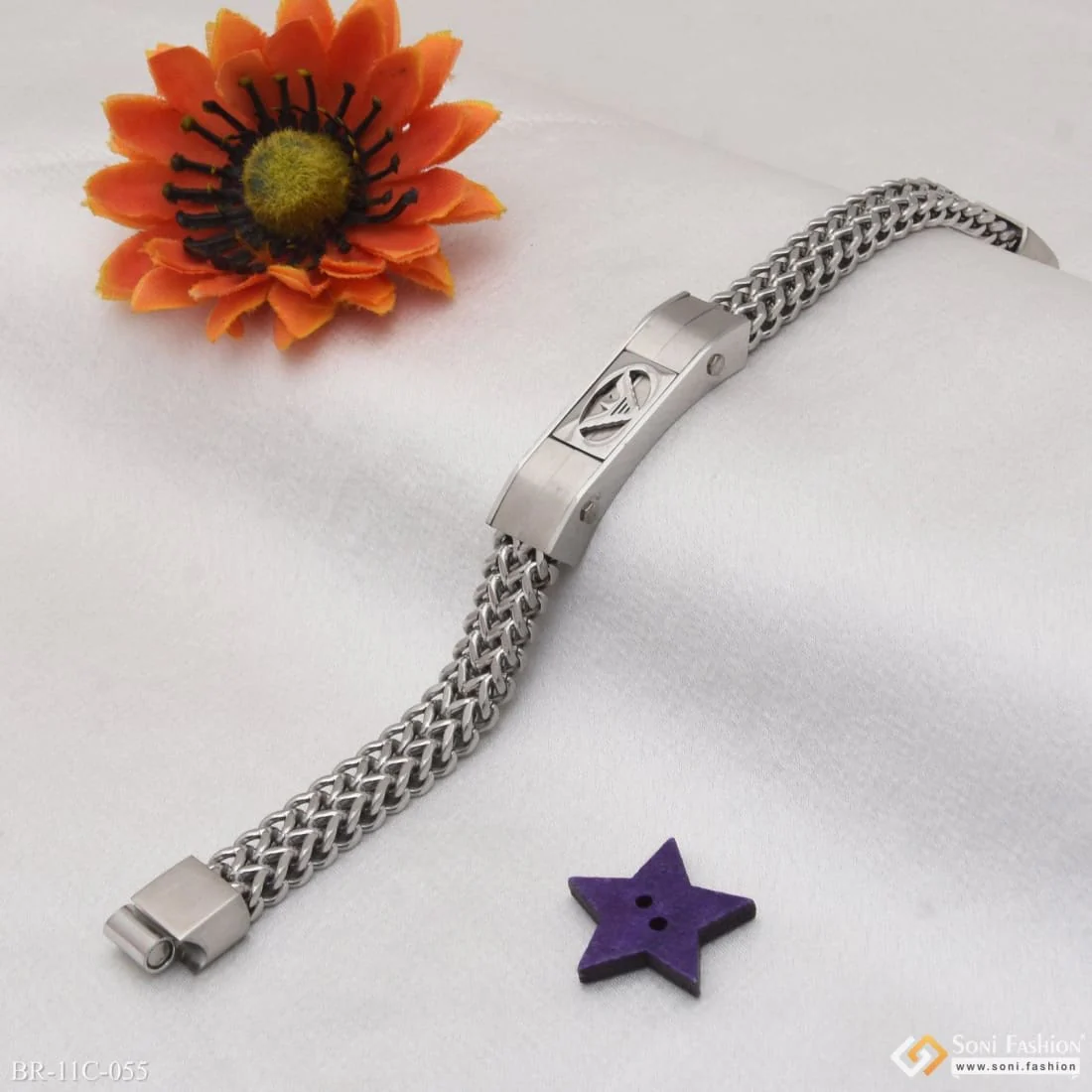 V Shape Classic Design Superior Quality Silver Color Bracelet for Men - Style C055 - Image 3