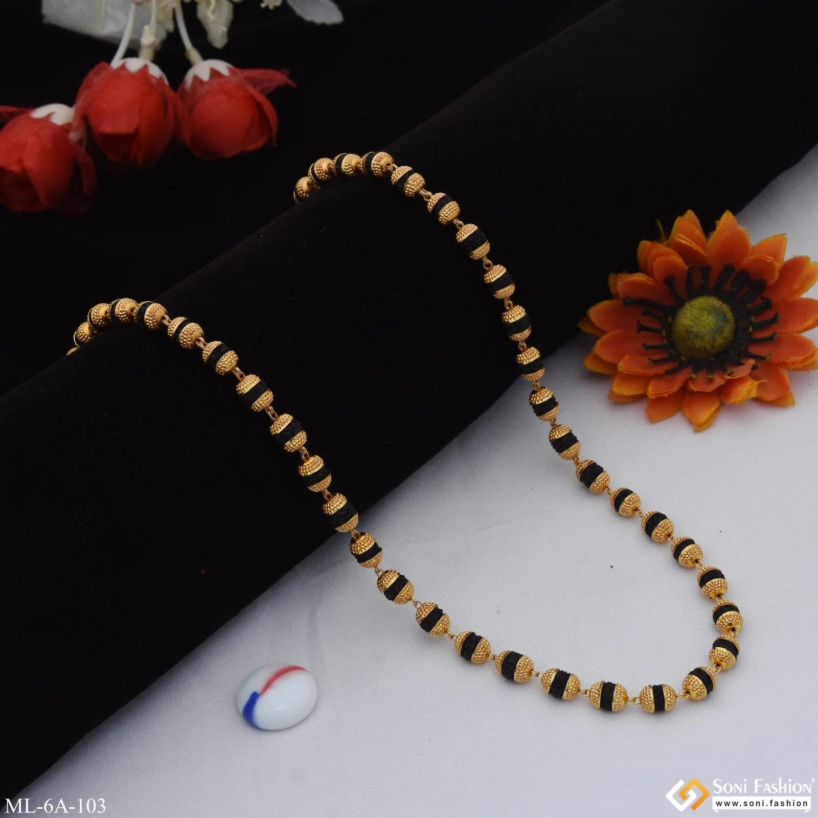 Very Best Design Rudraksha Mala - Gold Plated - For Men Boys - Style A103 - Image 4