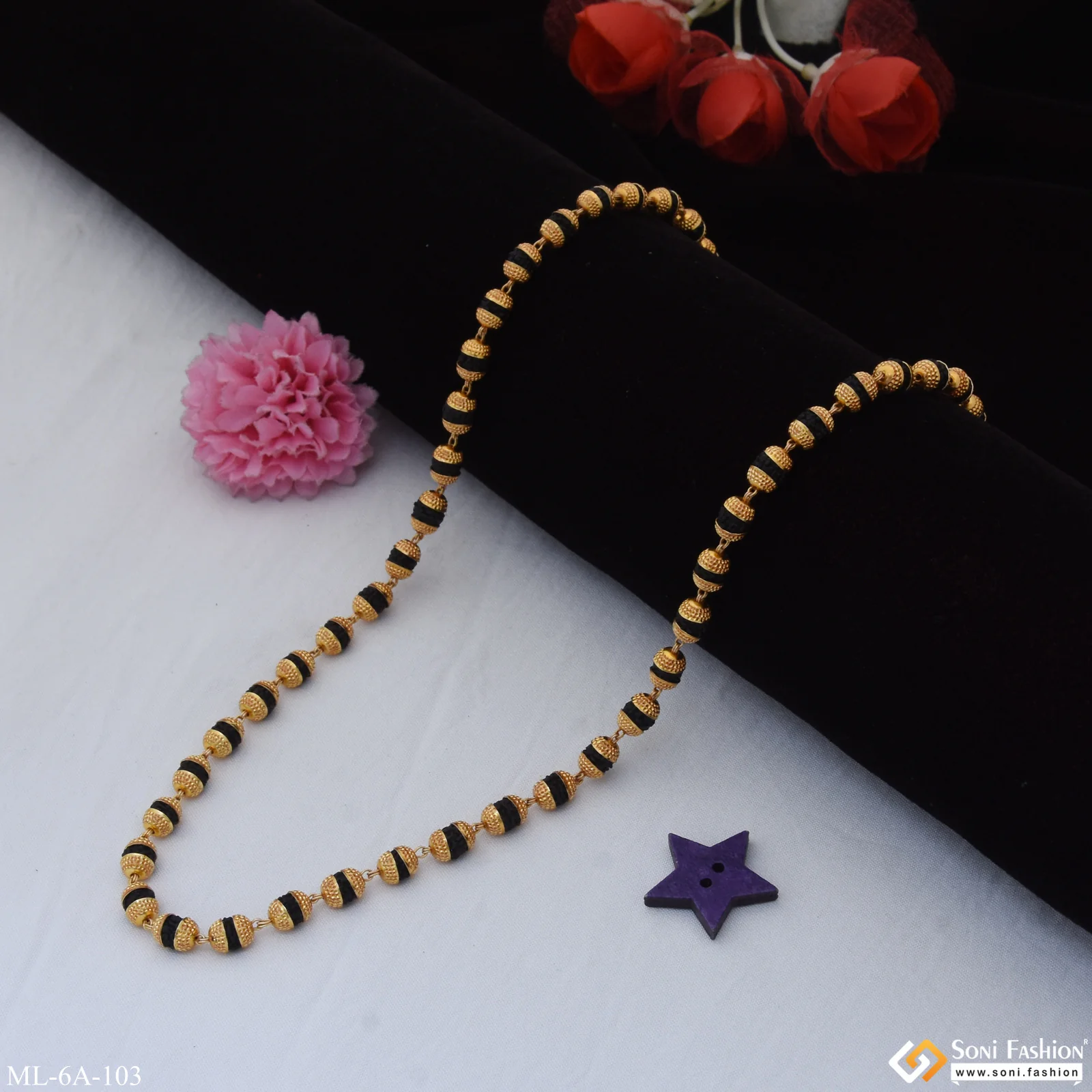 Very Best Design Rudraksha Mala - Gold Plated - For Men Boys - Style A103 - Image 5