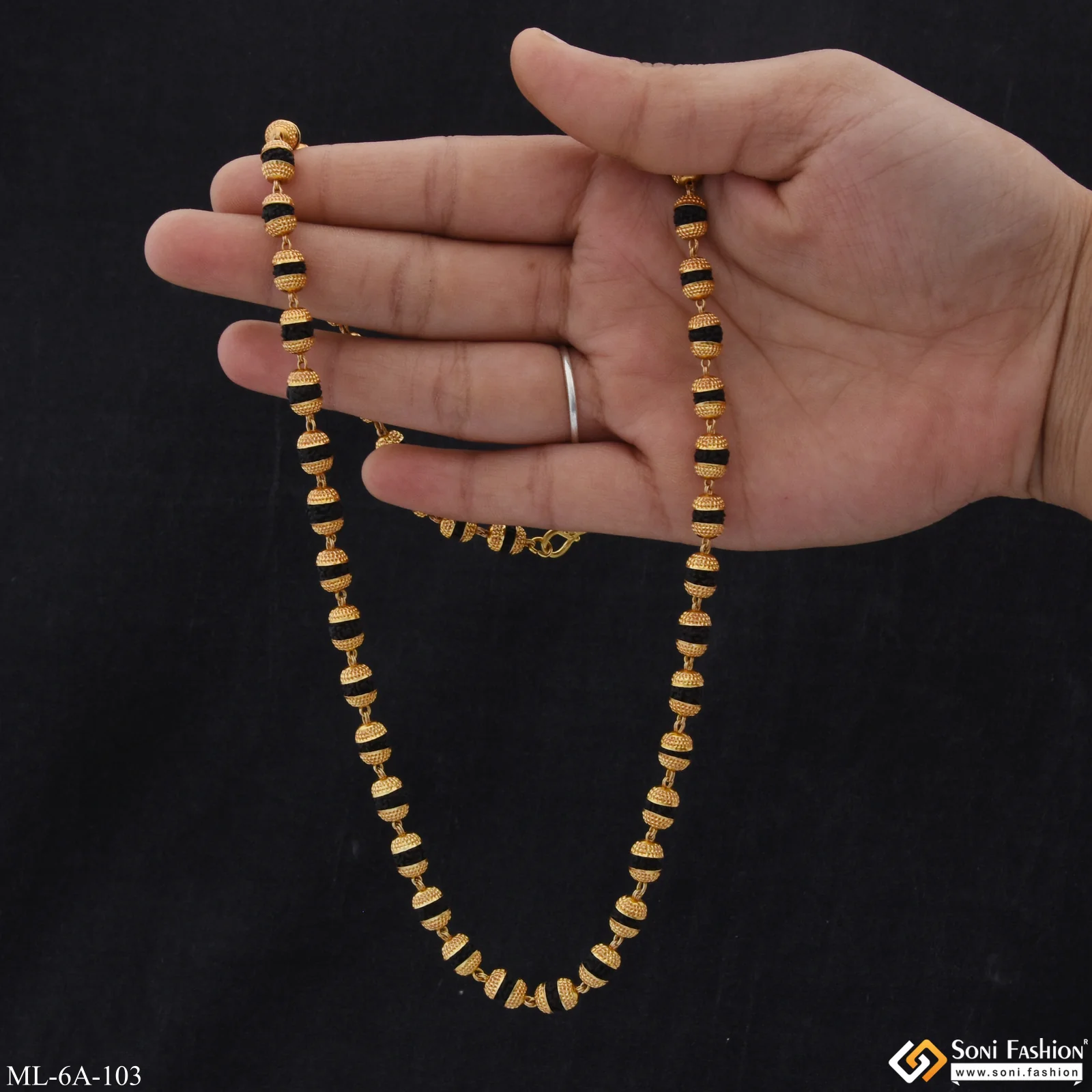 Very Best Design Rudraksha Mala - Gold Plated - For Men Boys - Style A103 - Image 6