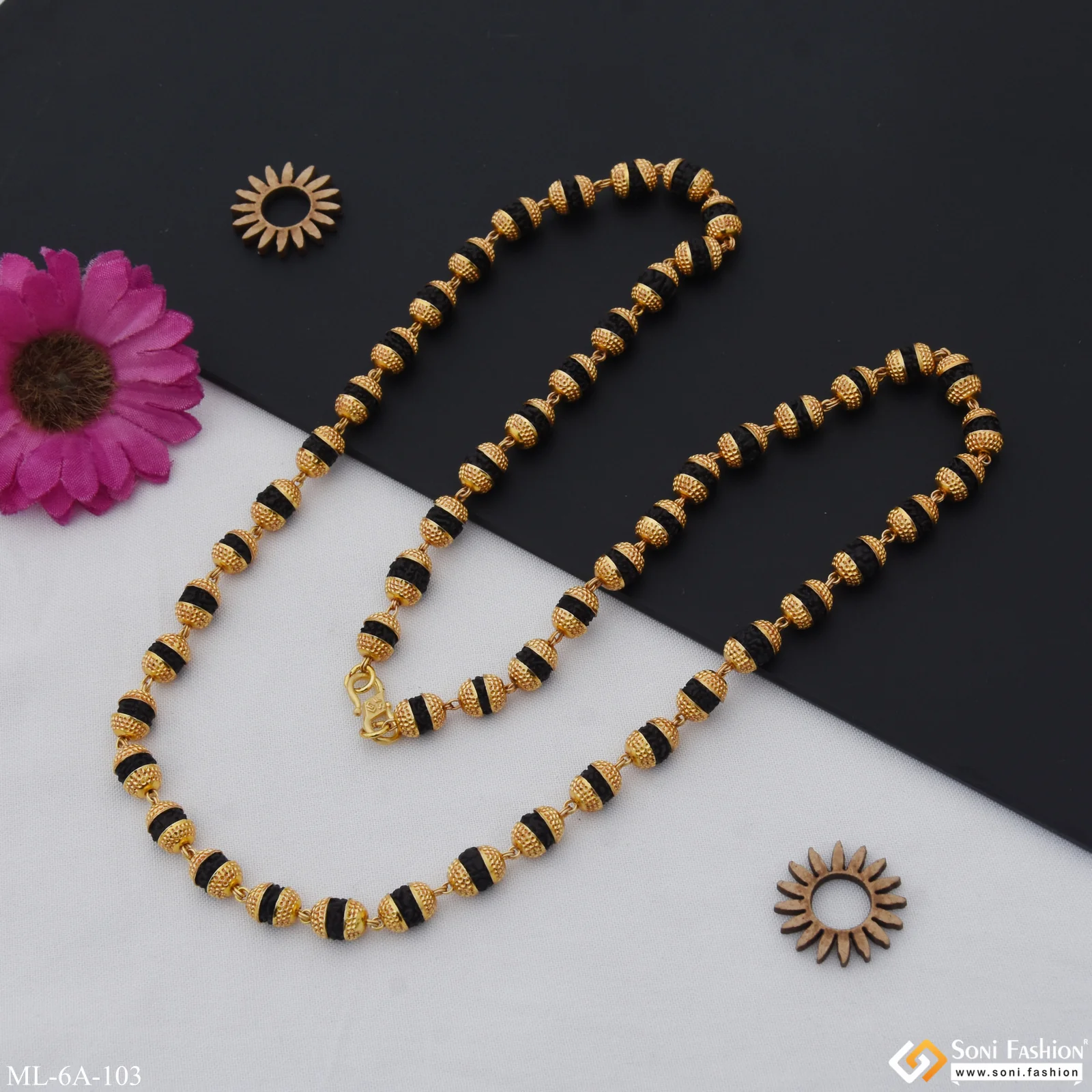 Very Best Design Rudraksha Mala - Gold Plated - For Men Boys - Style A103 - Image 7