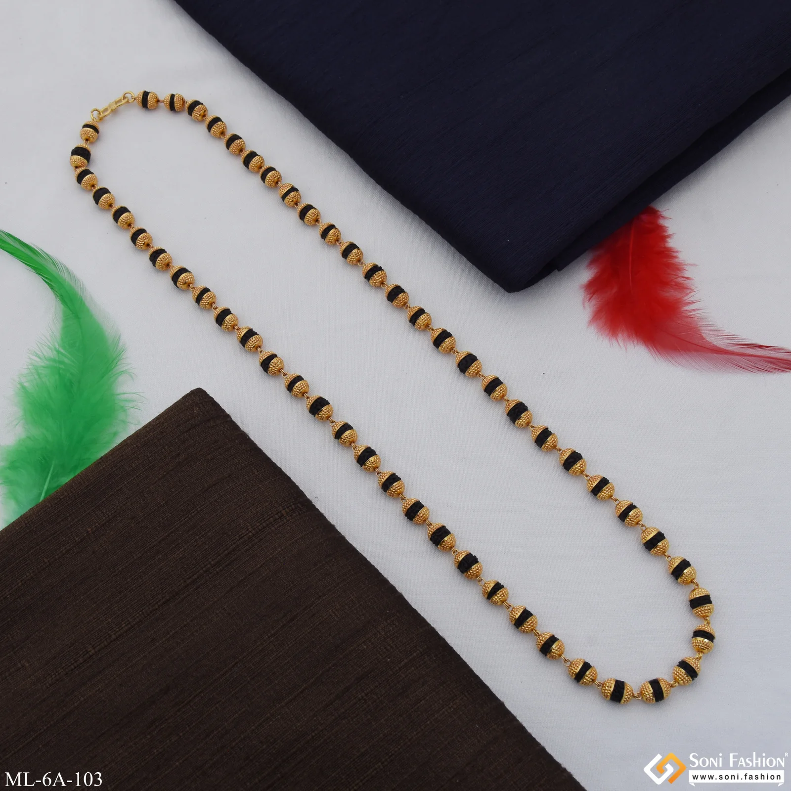 Very Best Design Rudraksha Mala - Gold Plated - For Men Boys - Style A103 - Image 8