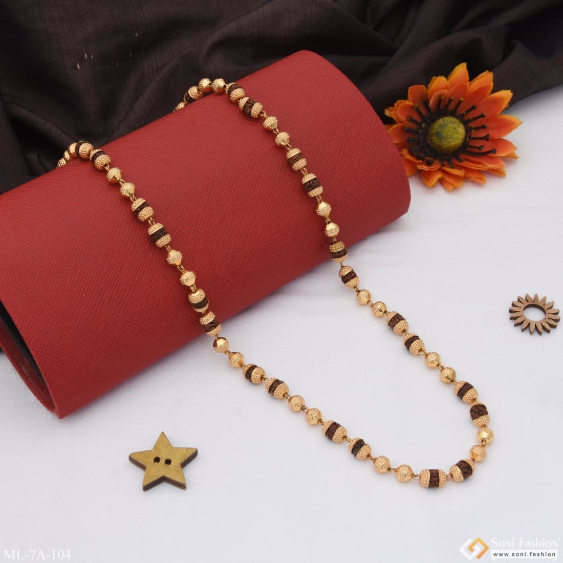 Very Best Design Rudraksha Mala With Golden Ball Design - Gold Plated - Boys - Style A104 - Image 4