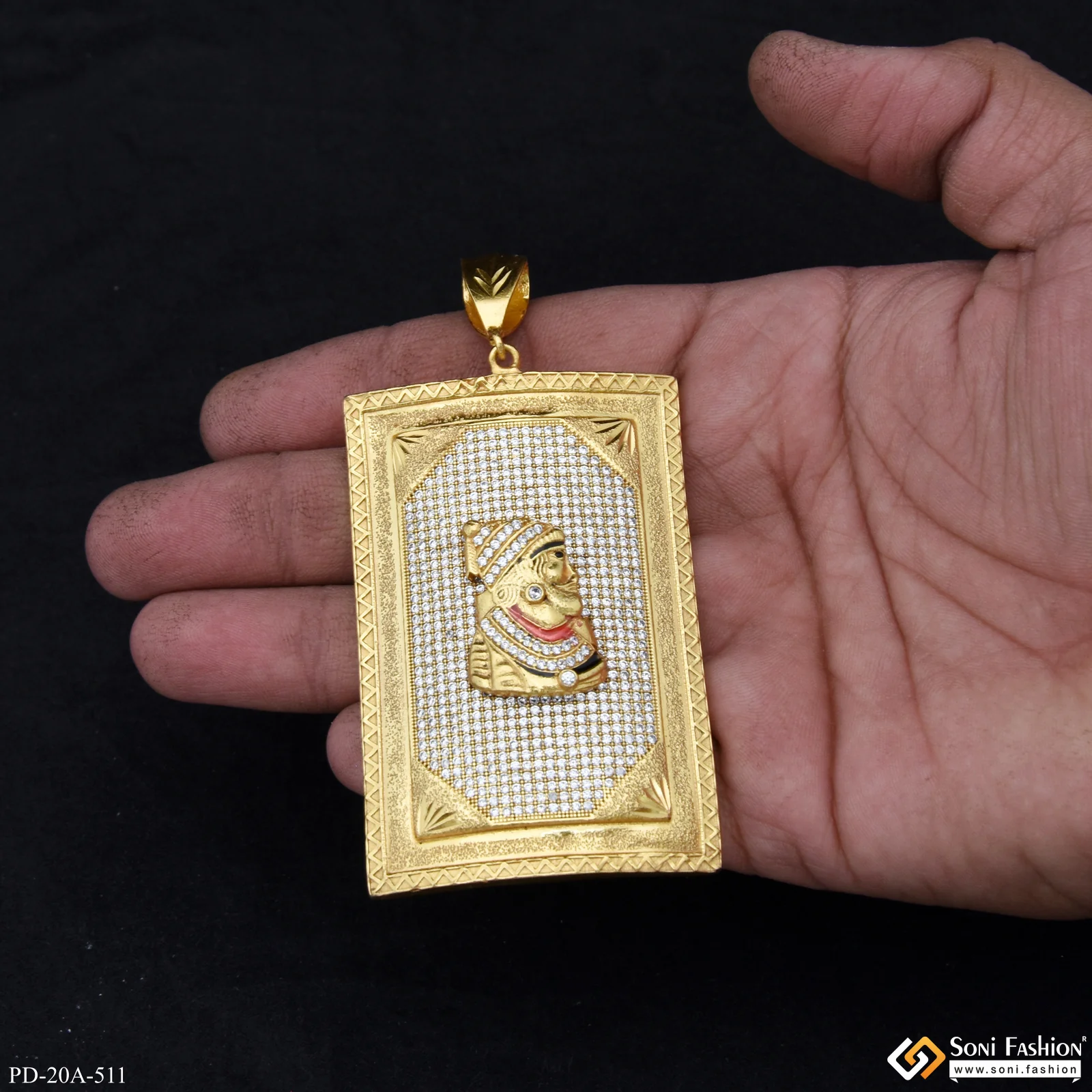 Very Big Size Chatrapati Shivaji Maharaj In Diamond Gold Plated Attractive Pendant - Style A511 - Image 2