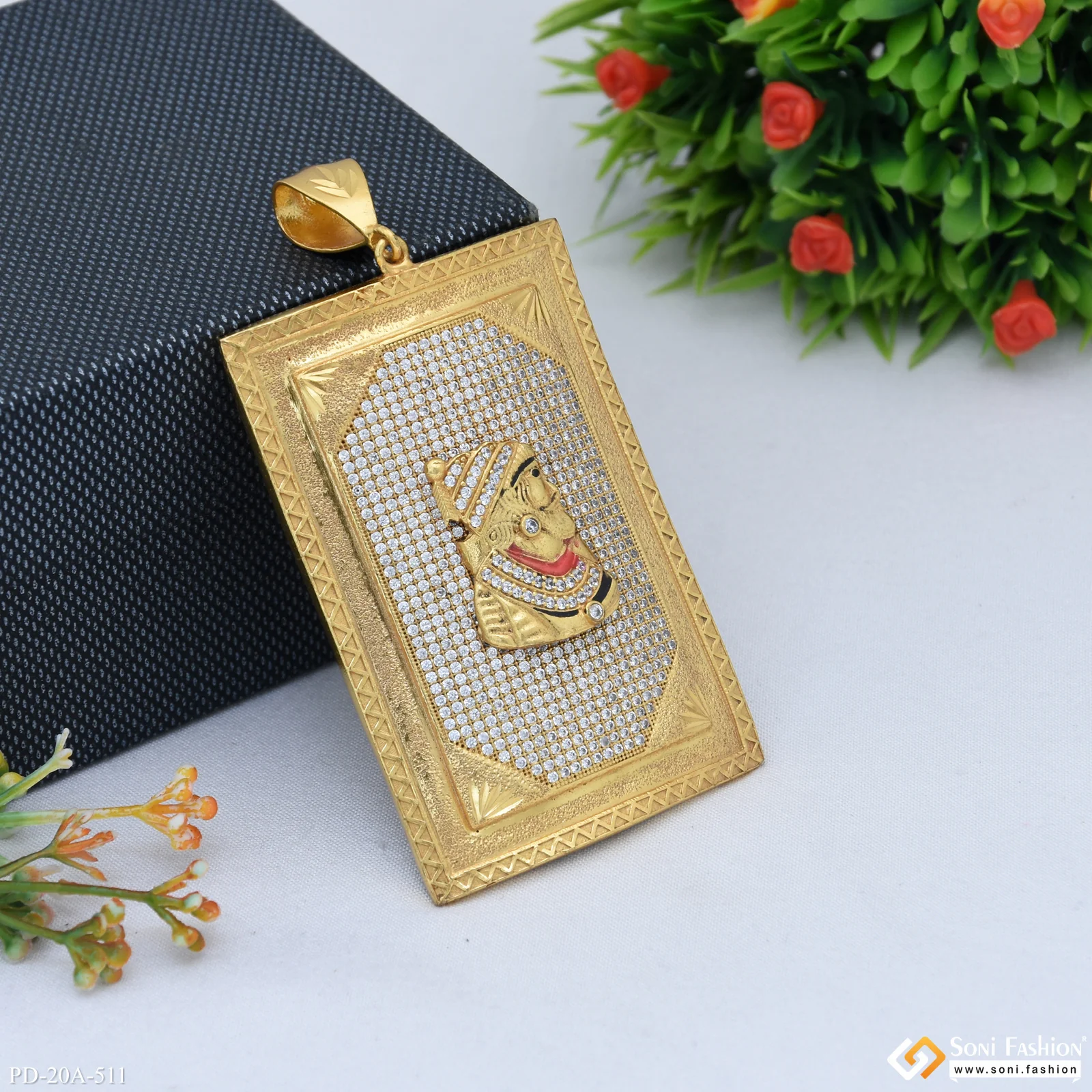 Very Big Size Chatrapati Shivaji Maharaj In Diamond Gold Plated Attractive Pendant - Style A511 - Image 3