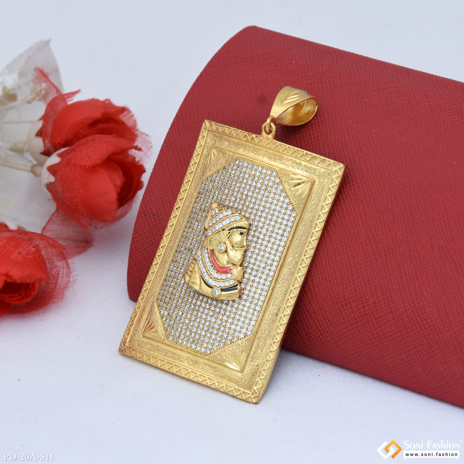 Very Big Size Chatrapati Shivaji Maharaj In Diamond Gold Plated Attractive Pendant - Style A511 - Image 4