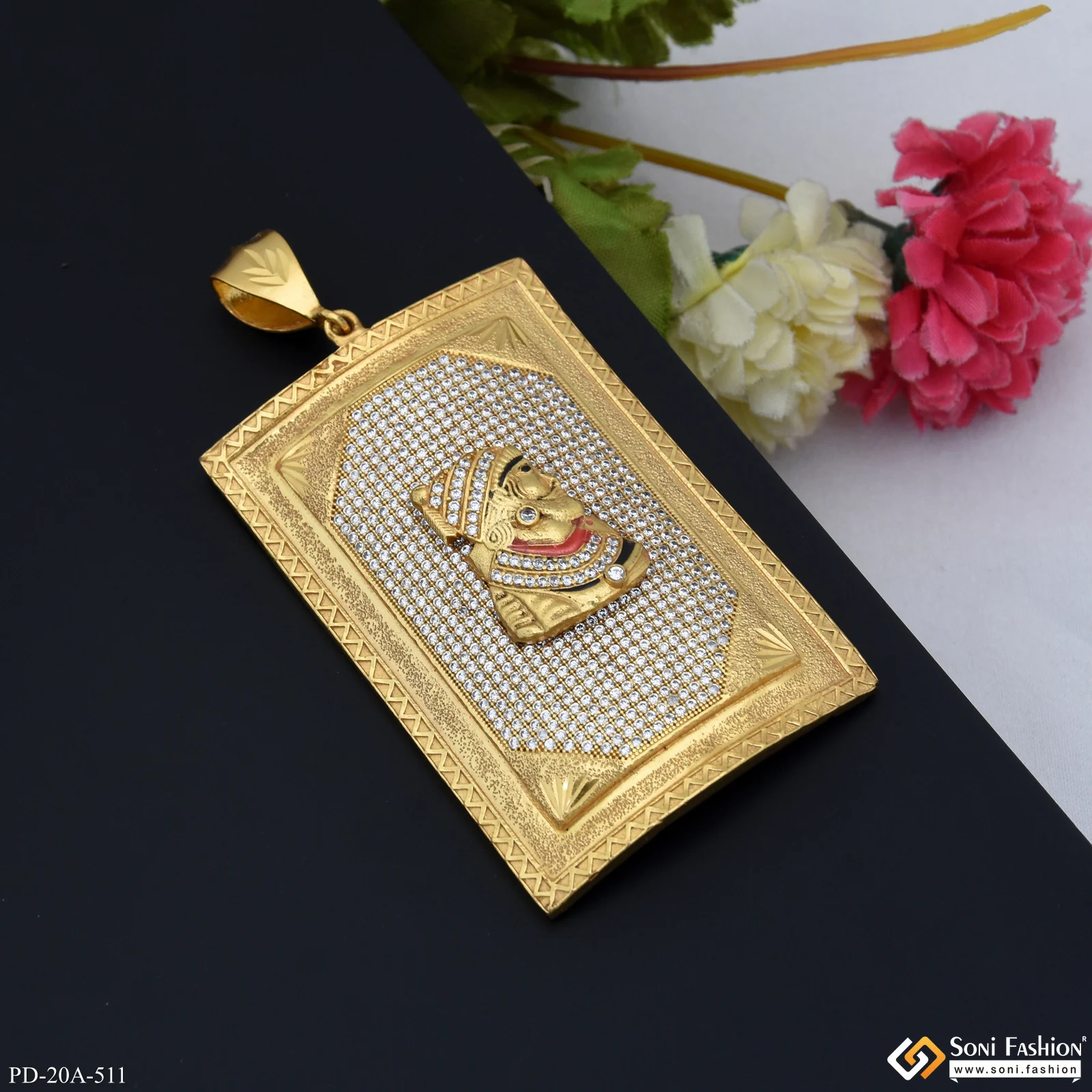 Very Big Size Chatrapati Shivaji Maharaj In Diamond Gold Plated Attractive Pendant - Style A511 - Image 5