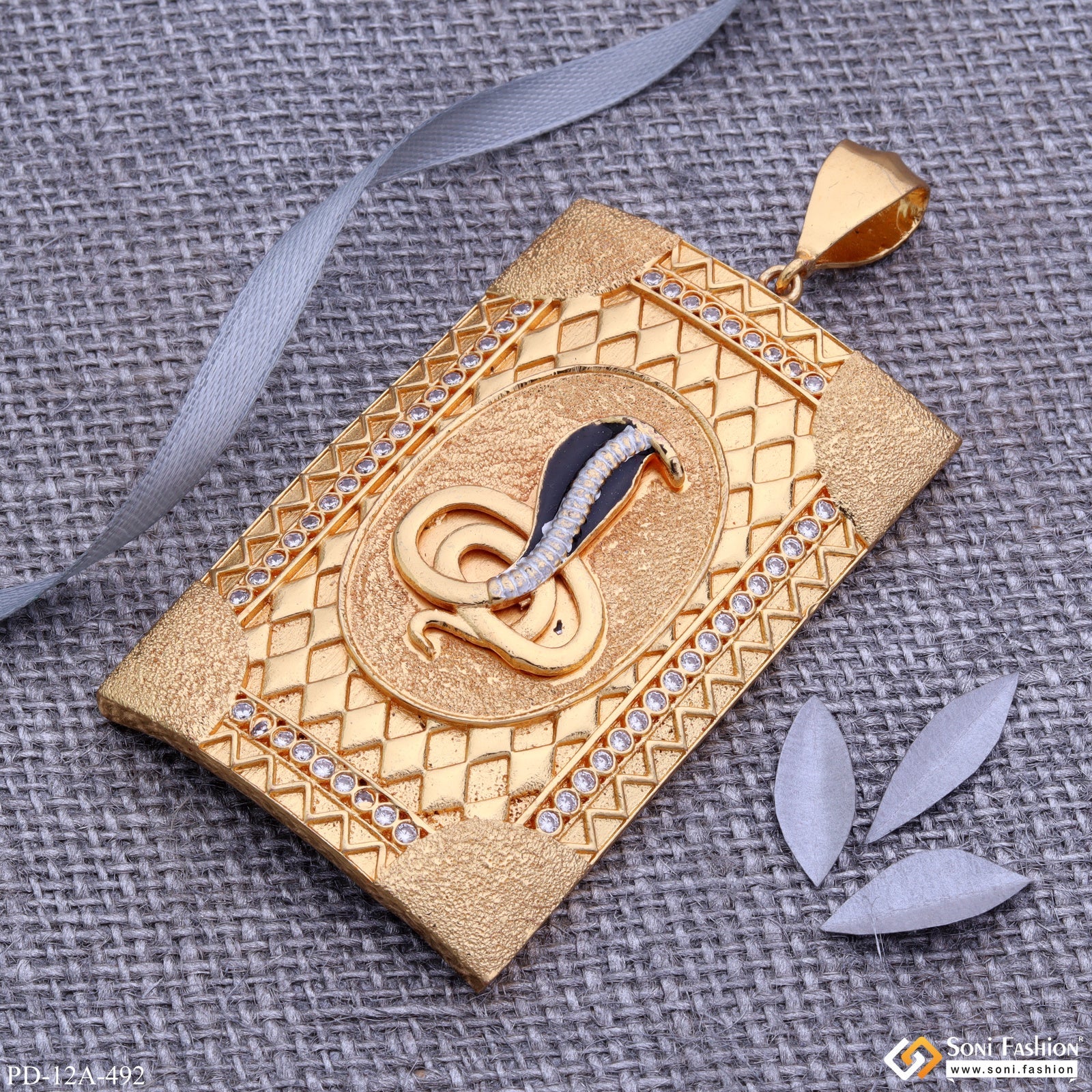 Very Big Size Goga In Texture Background With Diamond Gold Plated Attractive Pendant - Style A492 - Image 2