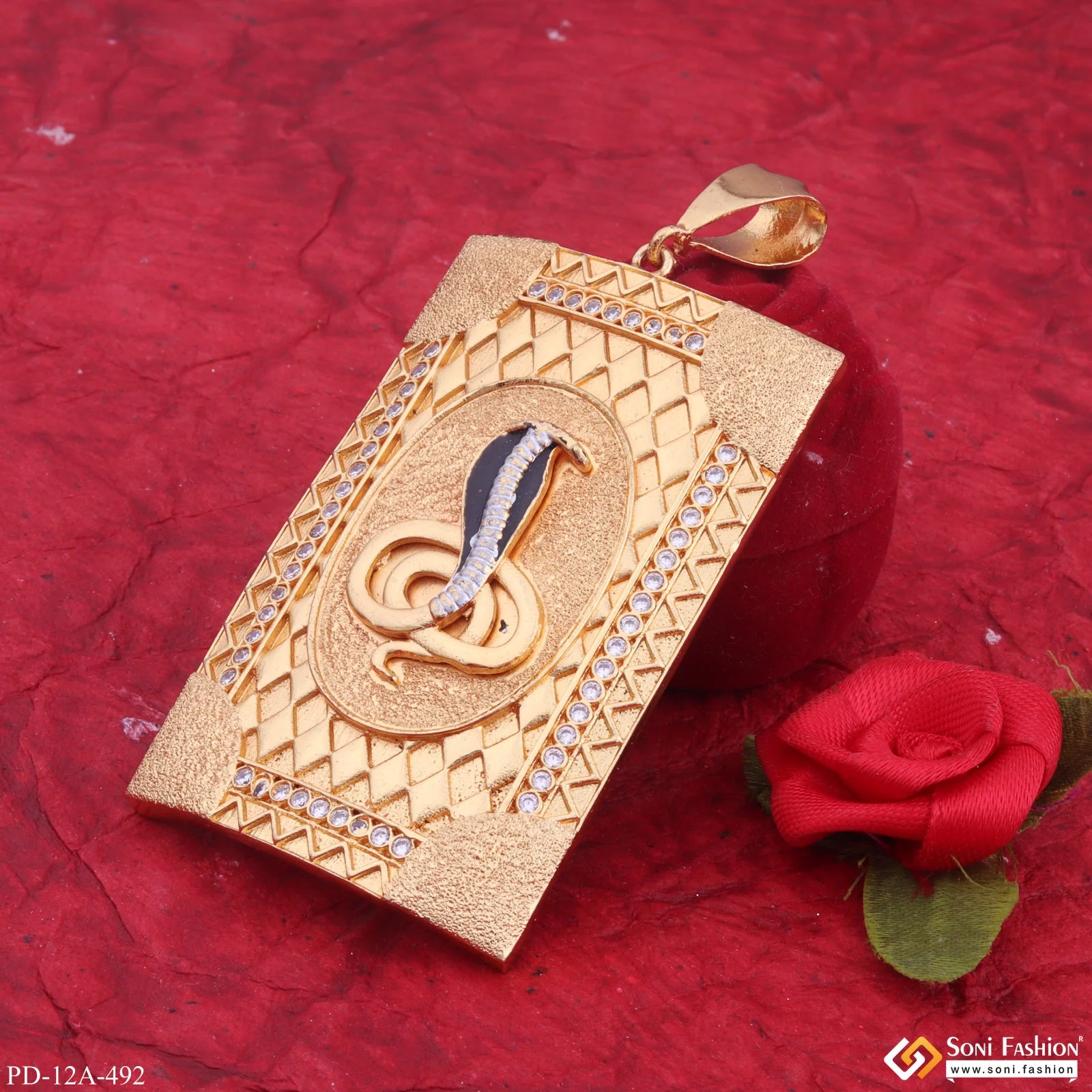 Very Big Size Goga In Texture Background With Diamond Gold Plated Attractive Pendant - Style A492 - Image 5