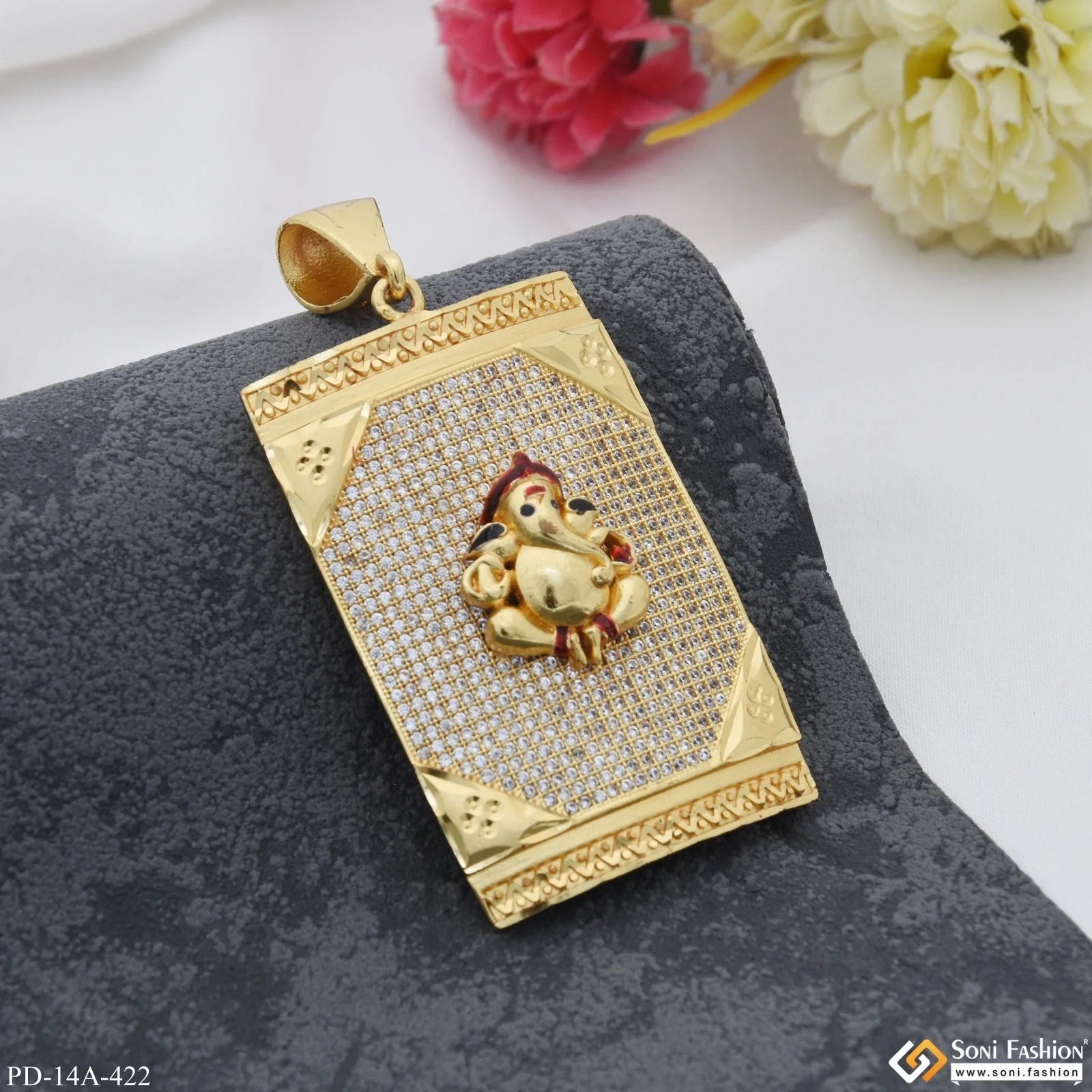 Very Decent Ganpati Pendant with Diamonds - Style A422 - Image 4