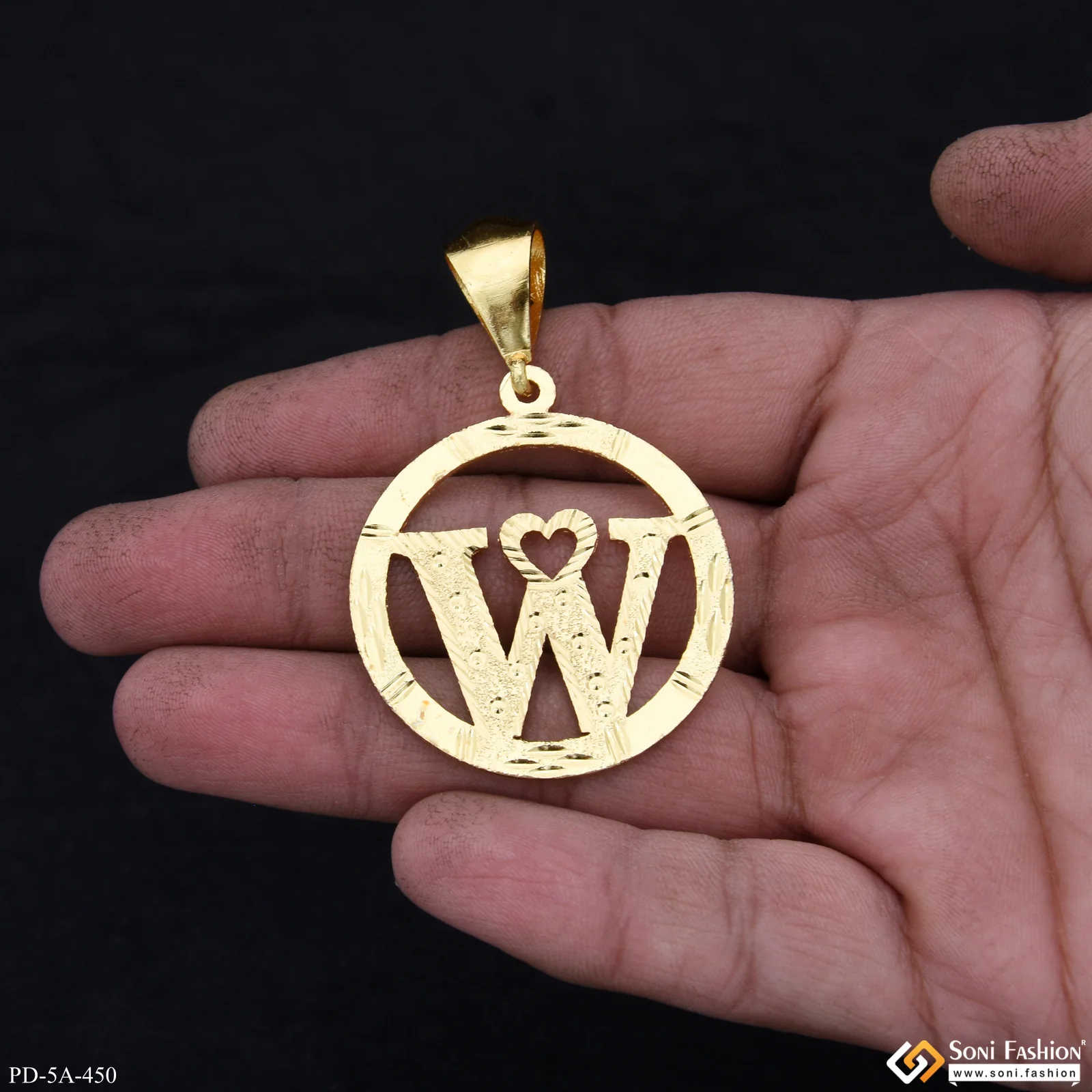 W Letter Alphabet Gold Plated Cnc Cut Pendant With King Crown Design - Style A450 - Image 2
