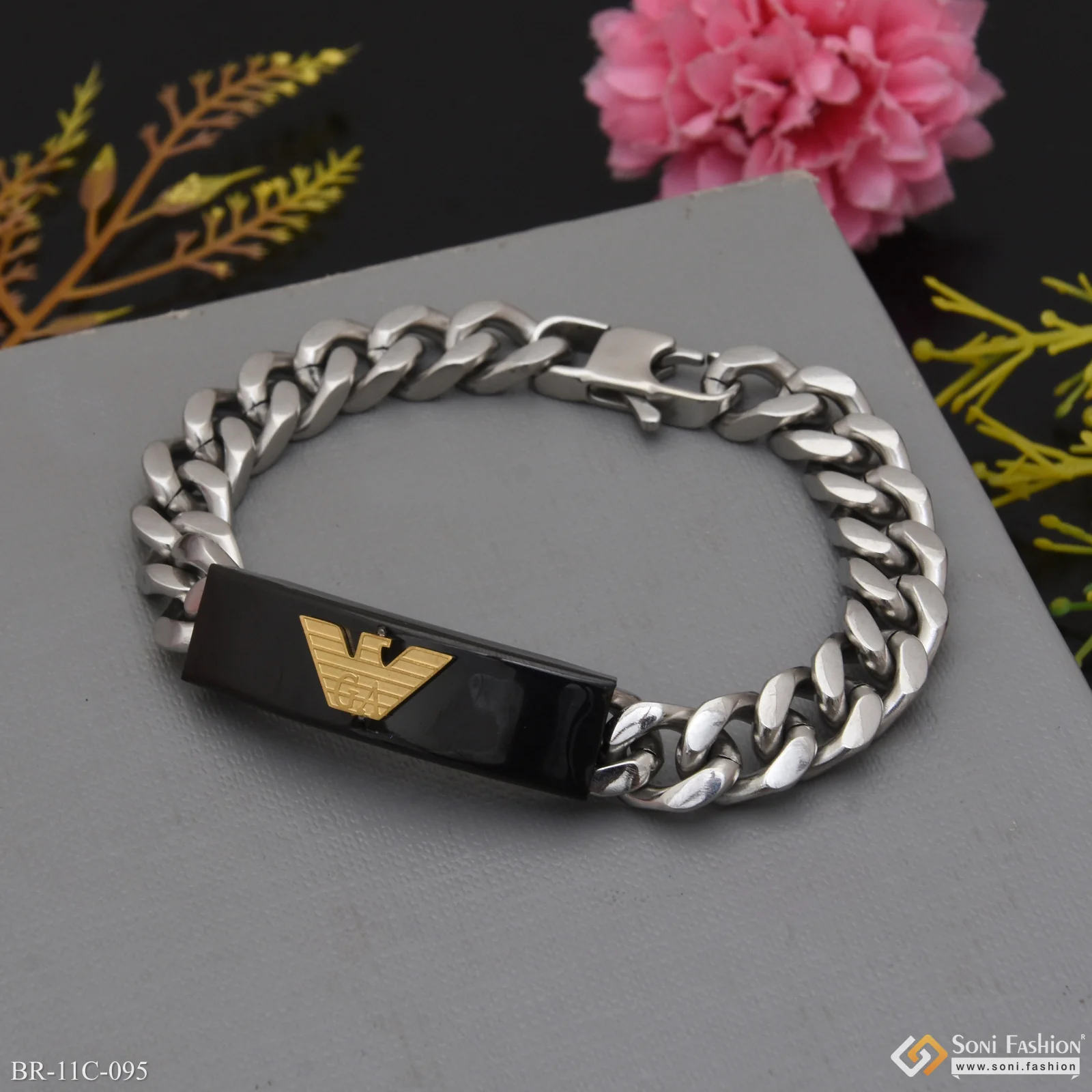 W Shape Artisanal Design Black & Golden Color Bracelet for Men - Style C095 - Image 3