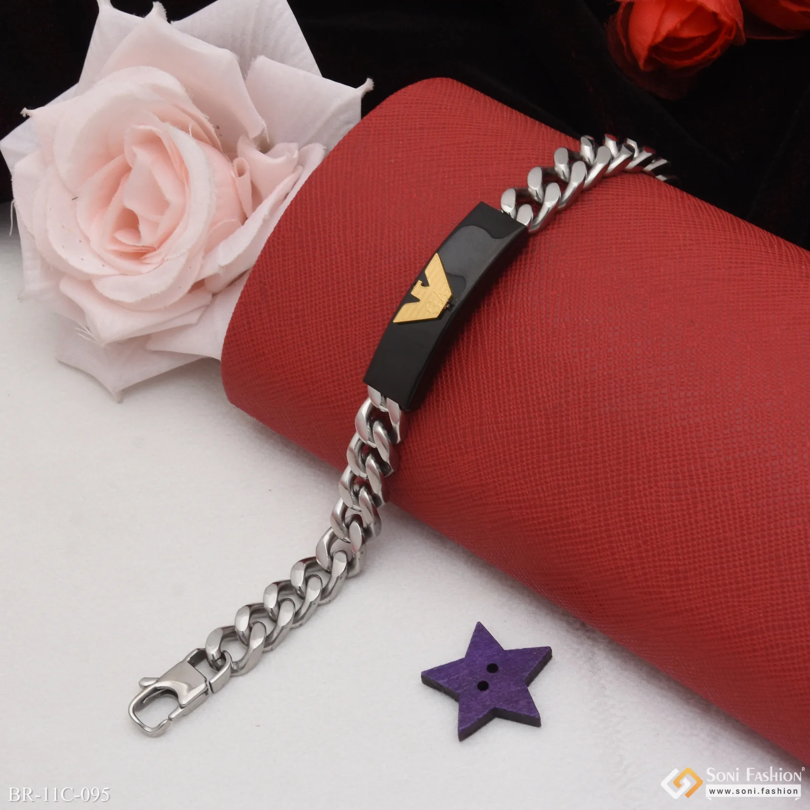W Shape Artisanal Design Black & Golden Color Bracelet for Men - Style C095 - Image 4